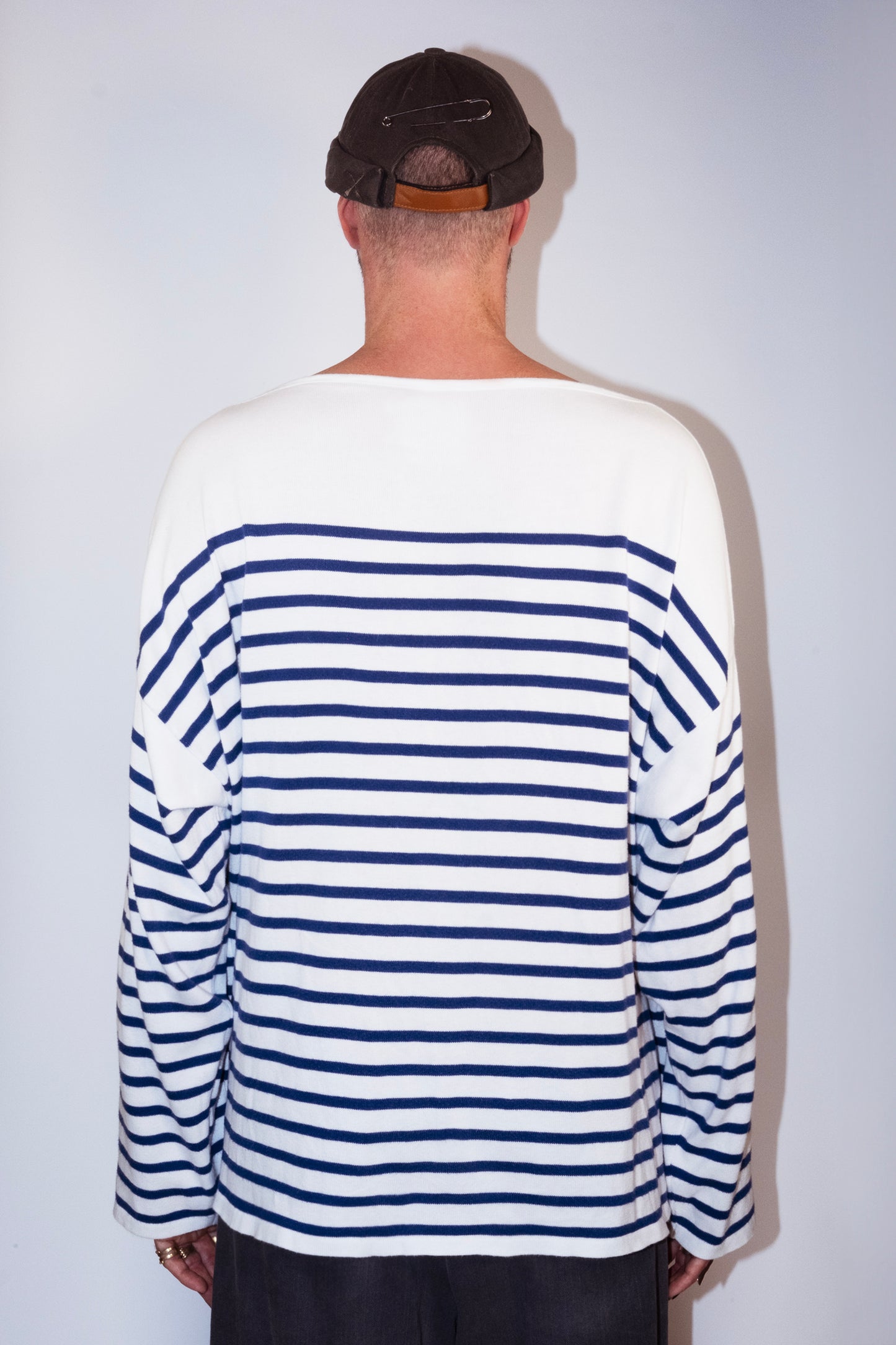 Men's Striped Breton Shirt - 100% Organic Cotton - Boat Neck - White / Blue Stripes