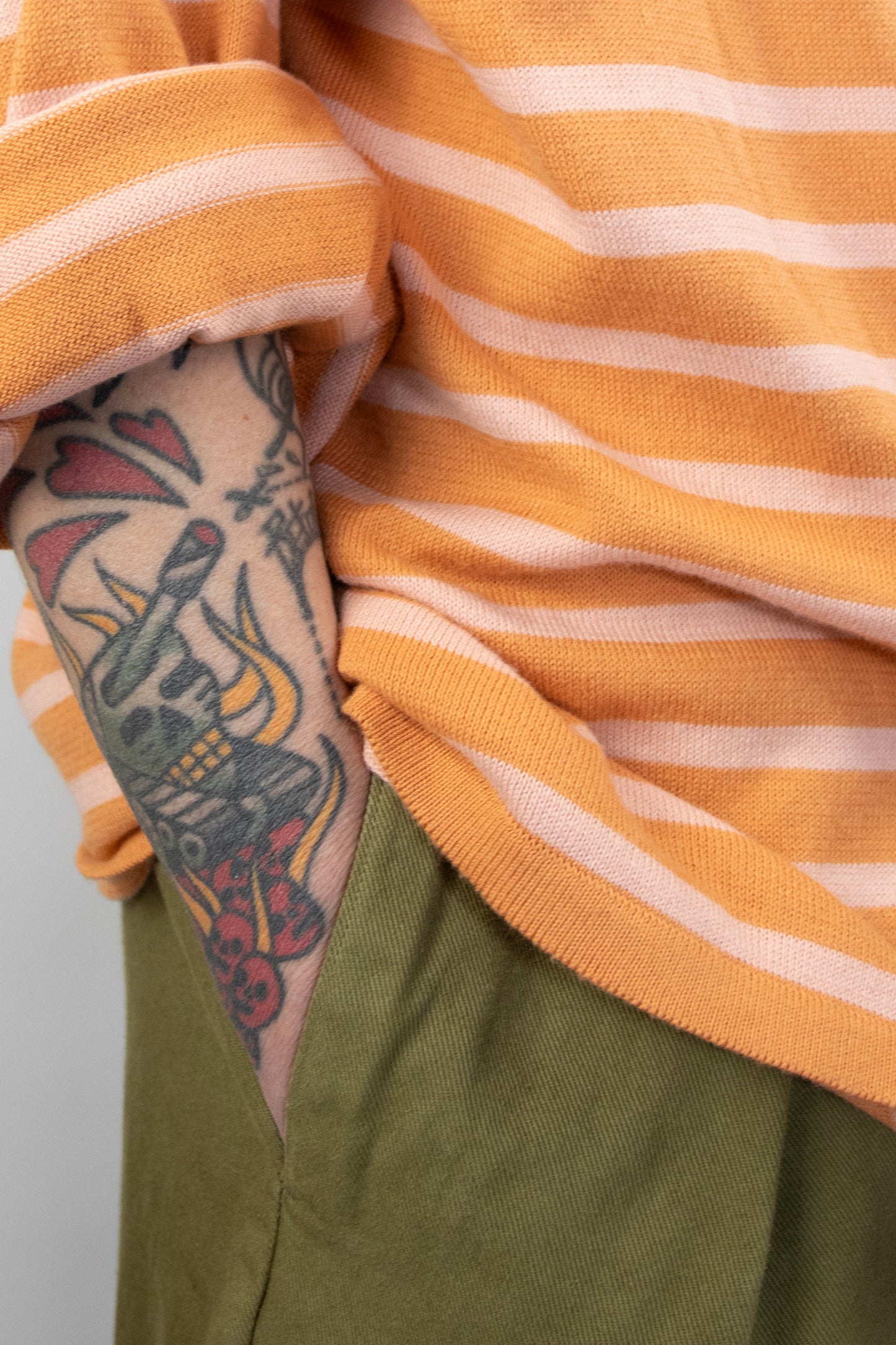 Women's Striped Breton Shirt - 100% Organic Cotton - Boat Neck - Cognac / Powder Stripes