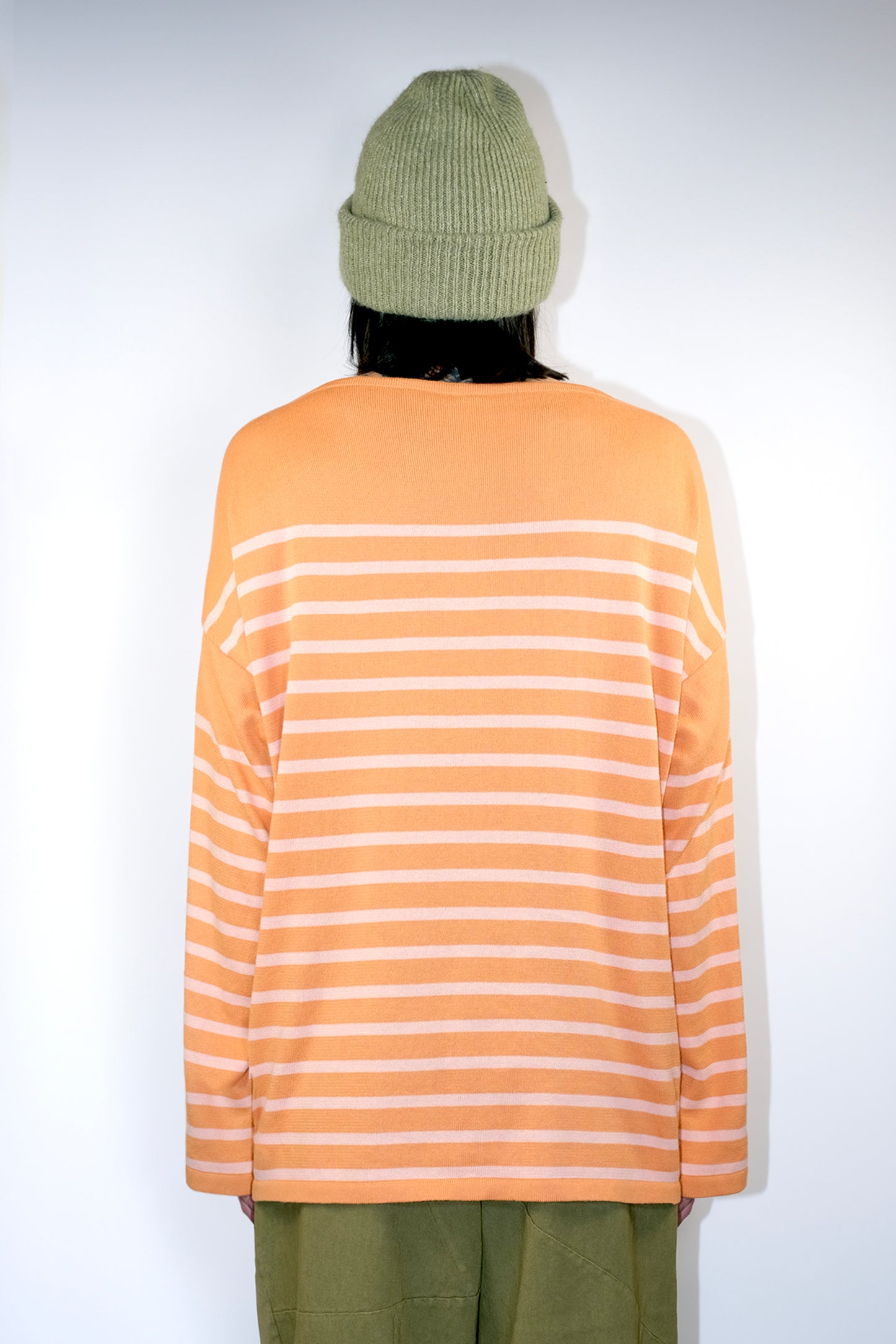 Women's Striped Breton Shirt - 100% Organic Cotton - Boat Neck - Cognac / Powder Stripes