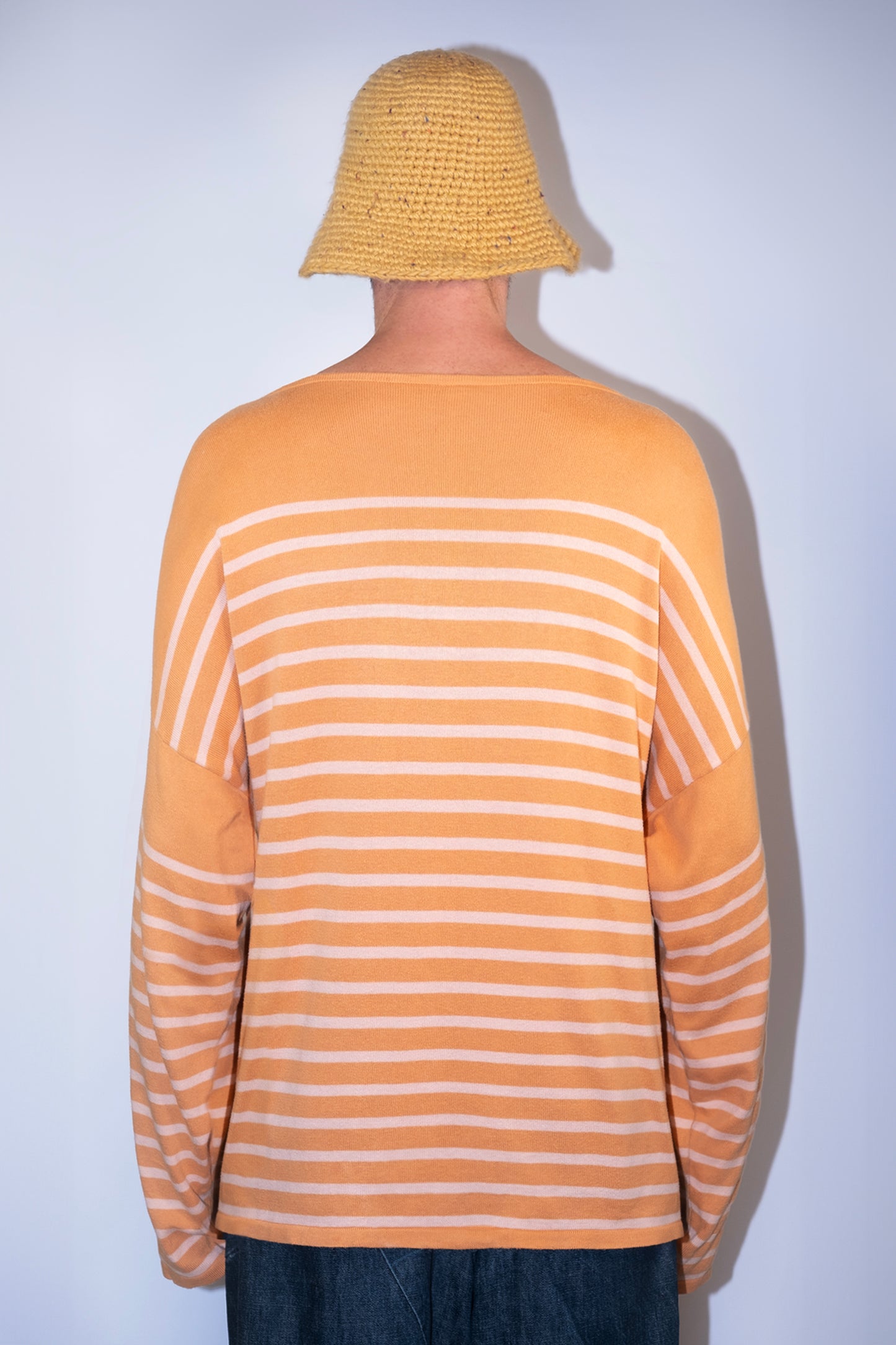 Men's Striped Breton Shirt - 100% Organic Cotton - Boat Neck - Cognac / Powder Stripes