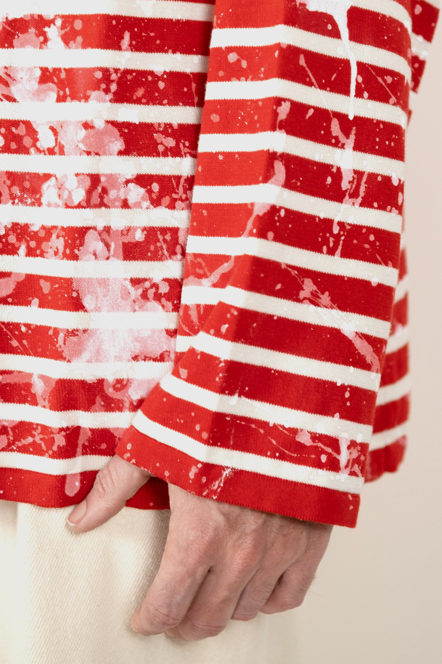 Men's Tie Dye Breton Shirt – Red / White Stripes, 100% Cotton, Boat Neck
