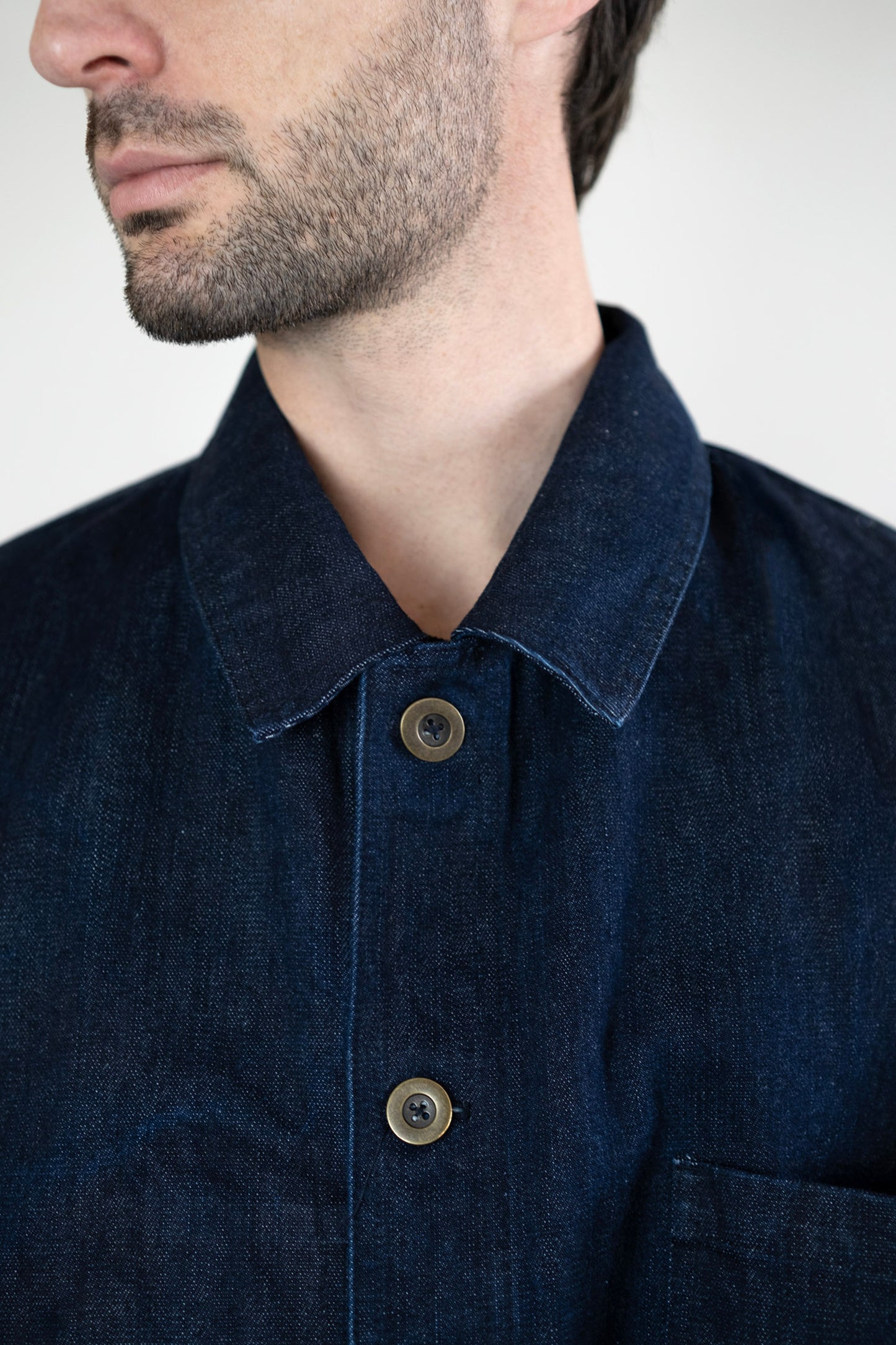 Men's French Work Jacket, Raw Indigo Denim