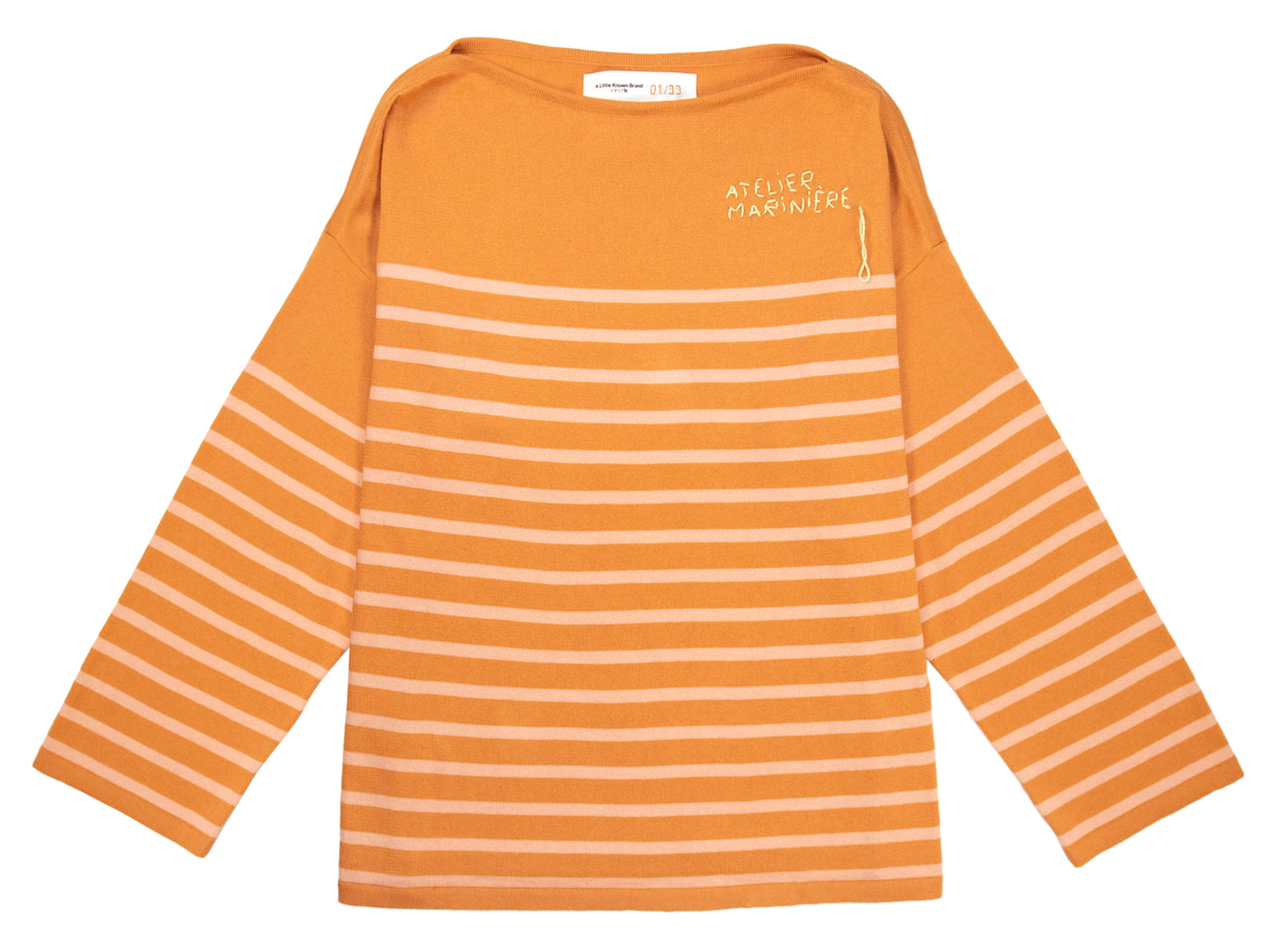 Men's Striped Breton Shirt - 100% Organic Cotton - Boat Neck - Cognac / Powder Stripes