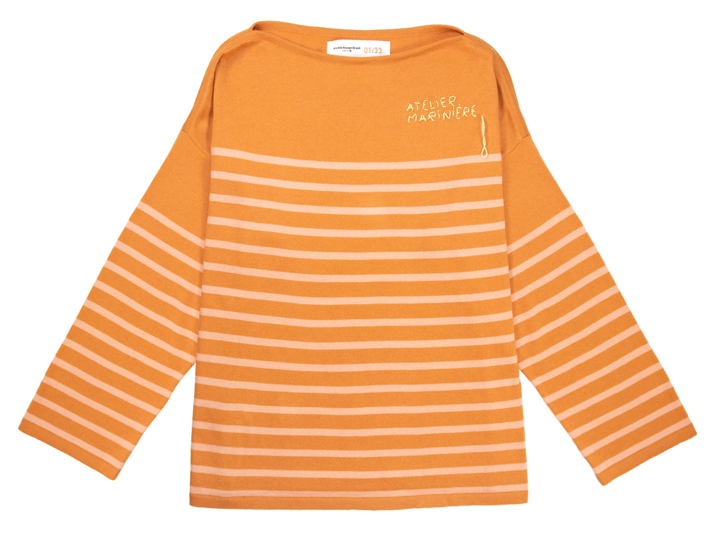 Women's Striped Breton Shirt - 100% Organic Cotton - Boat Neck - Cognac / Powder Stripes