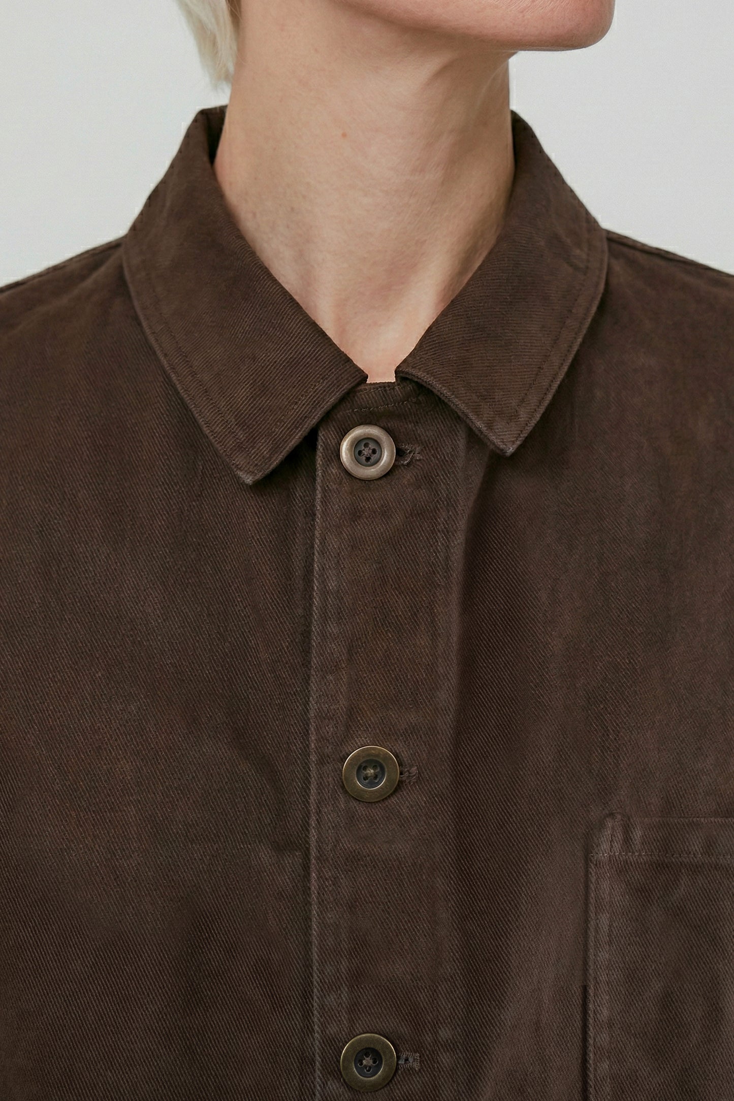 Women's French Work Jacket, 100% Cotton, Chocolate Brown