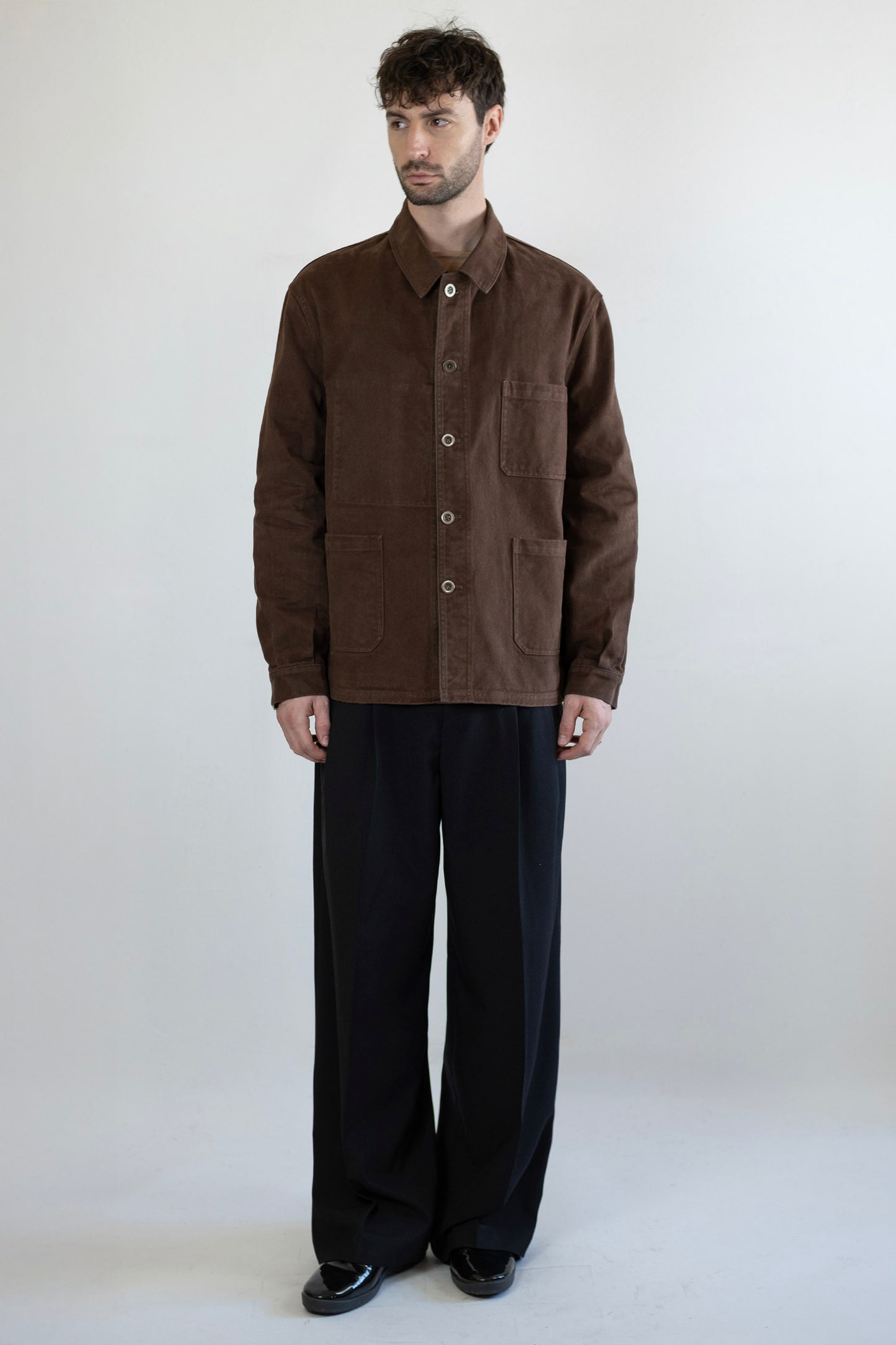 Men's French Work Jacket, 100% Cotton, Chocolate Brown