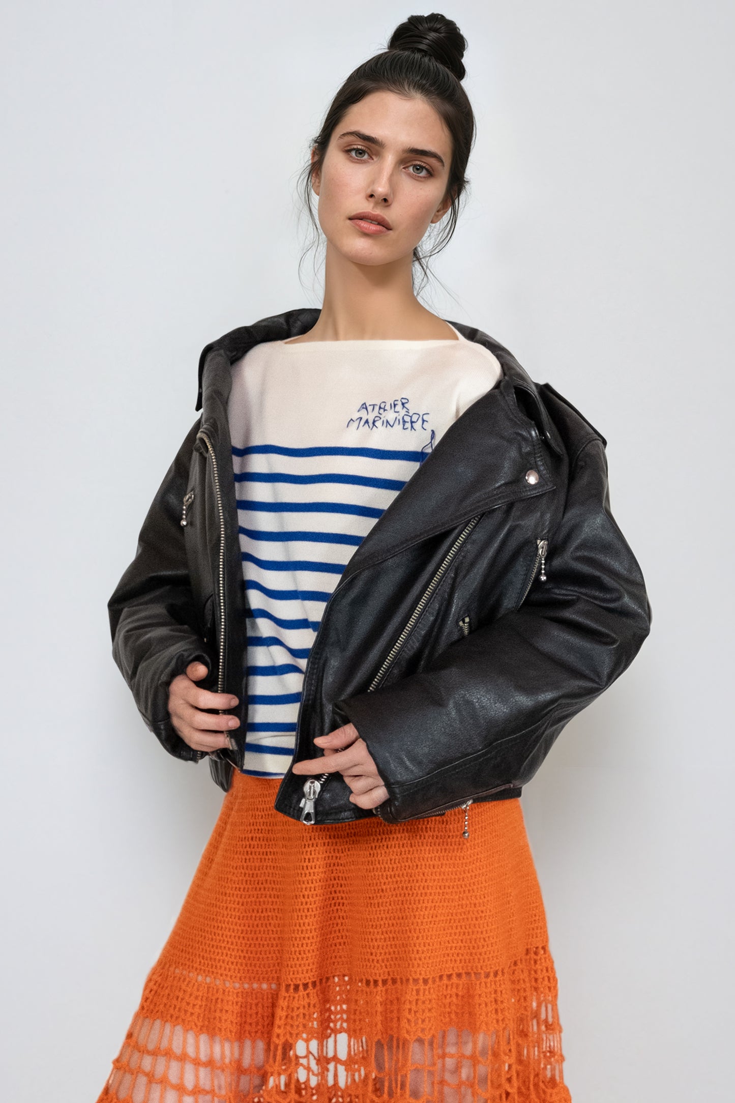 Women's Striped Breton Shirt - 100% Merino Wool - Boat Neck - Cream / Blue Stripes