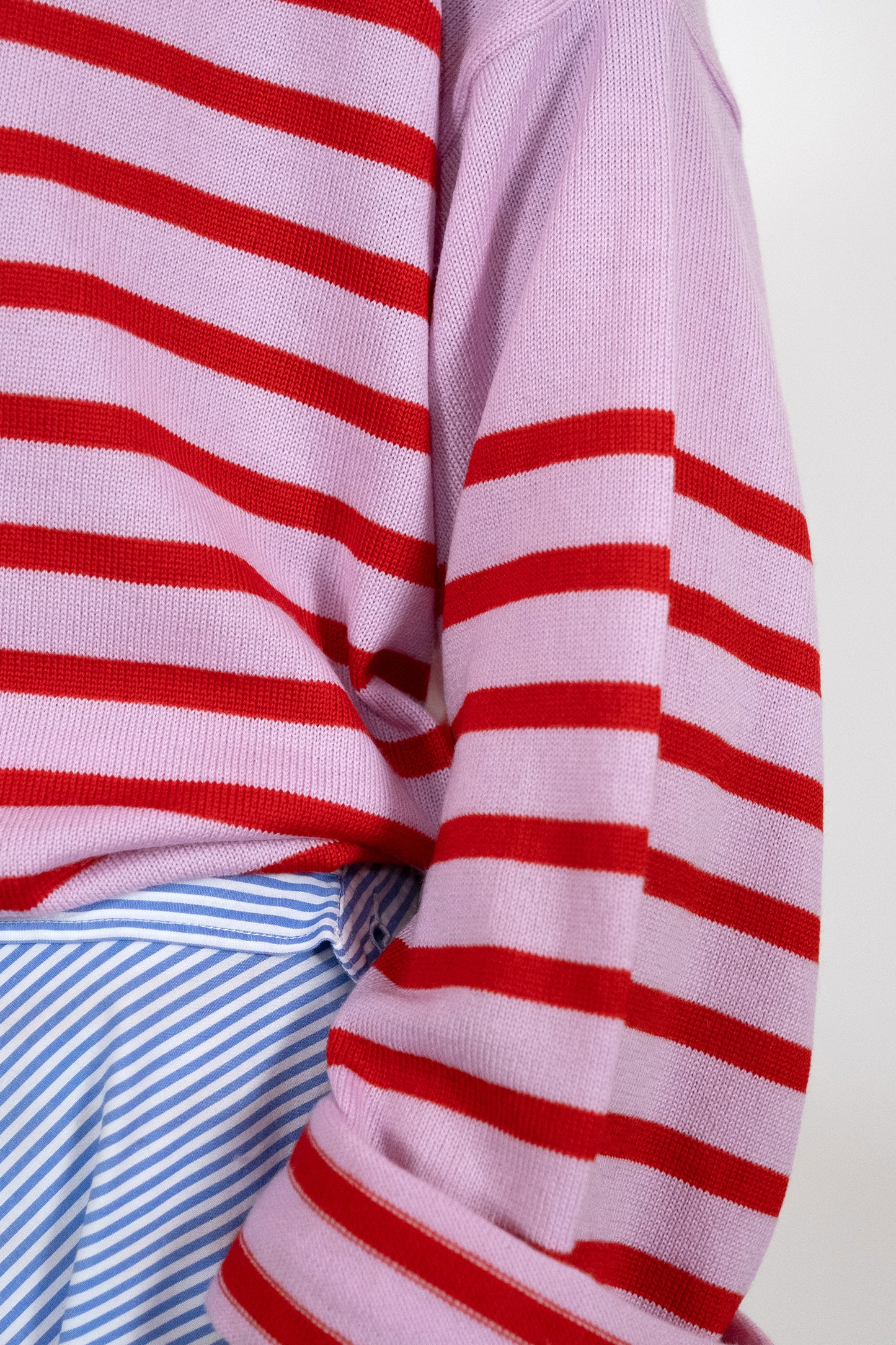 Women's Striped Breton Shirt - 100% Merino Wool - Boat Neck - Pink / Red Stripes