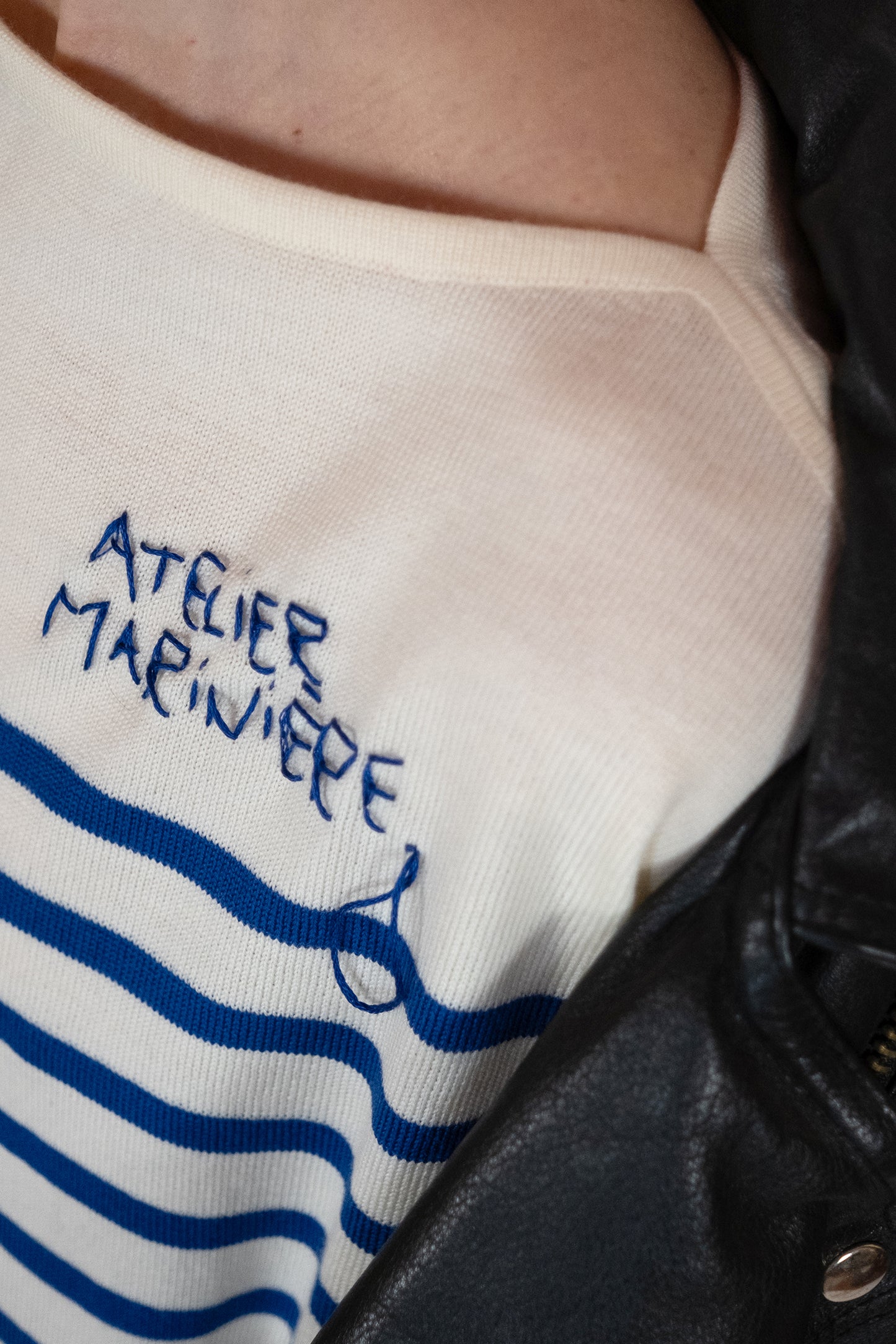 Women's Striped Breton Shirt - 100% Merino Wool - Boat Neck - Cream / Blue Stripes