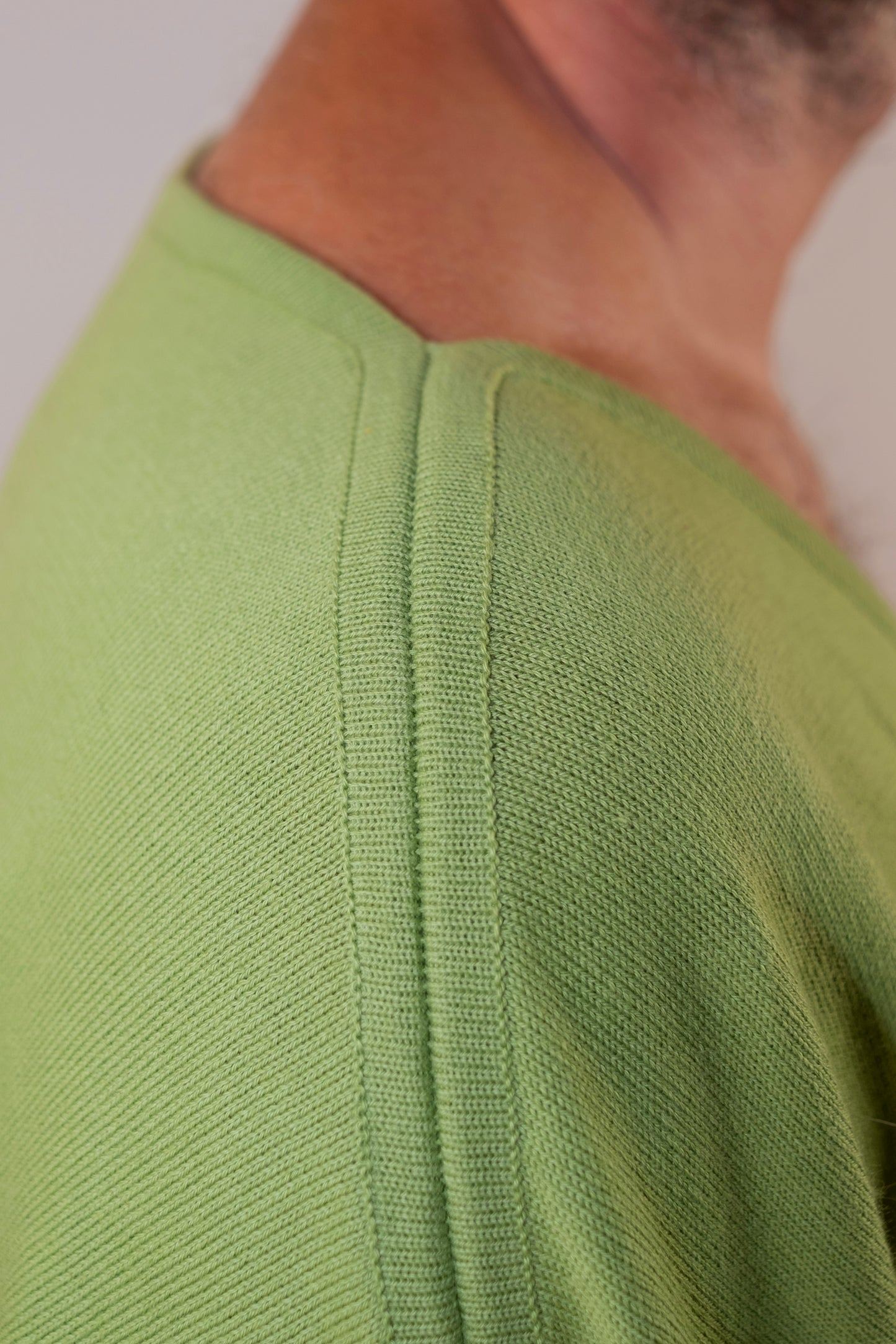 Men's Striped Breton Shirt - 100% Organic Cotton - V-Neck - Green / Mango Stripes