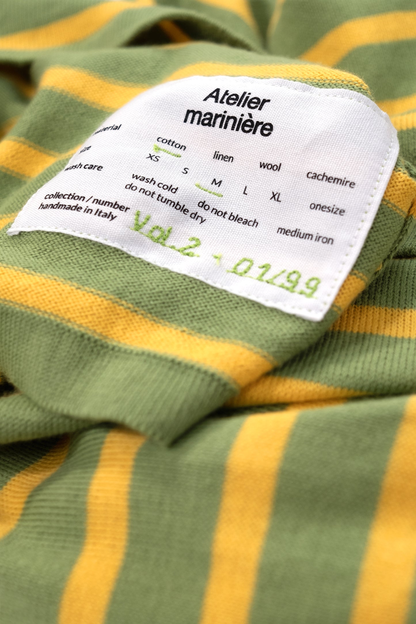 Men's Striped Breton Shirt - 100% Organic Cotton - V-Neck - Green / Mango Stripes