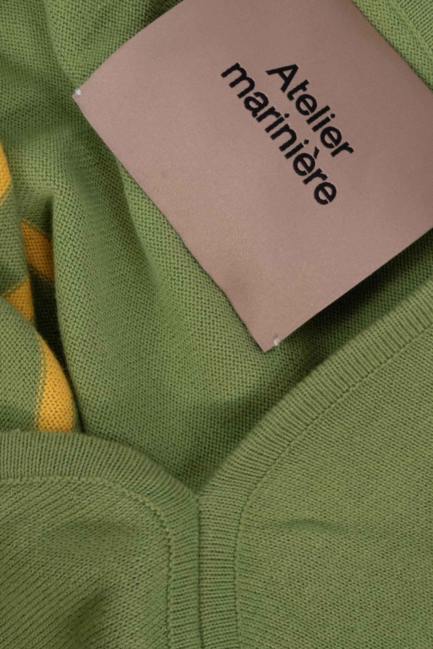 Men's Striped Breton Shirt - 100% Organic Cotton - V-Neck - Green / Mango Stripes