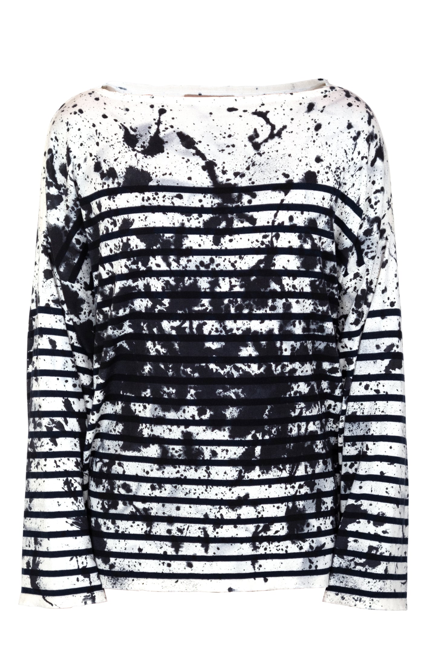 Men's white and navy striped Breton shirt in tie-dye cotton, nautical boat neck style