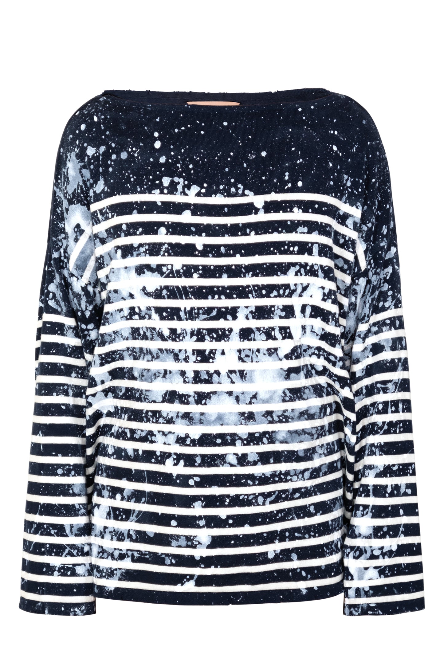 Men's tie-dye Breton shirt in navy and white stripes, crafted from 100% cotton for a fashion-forward look