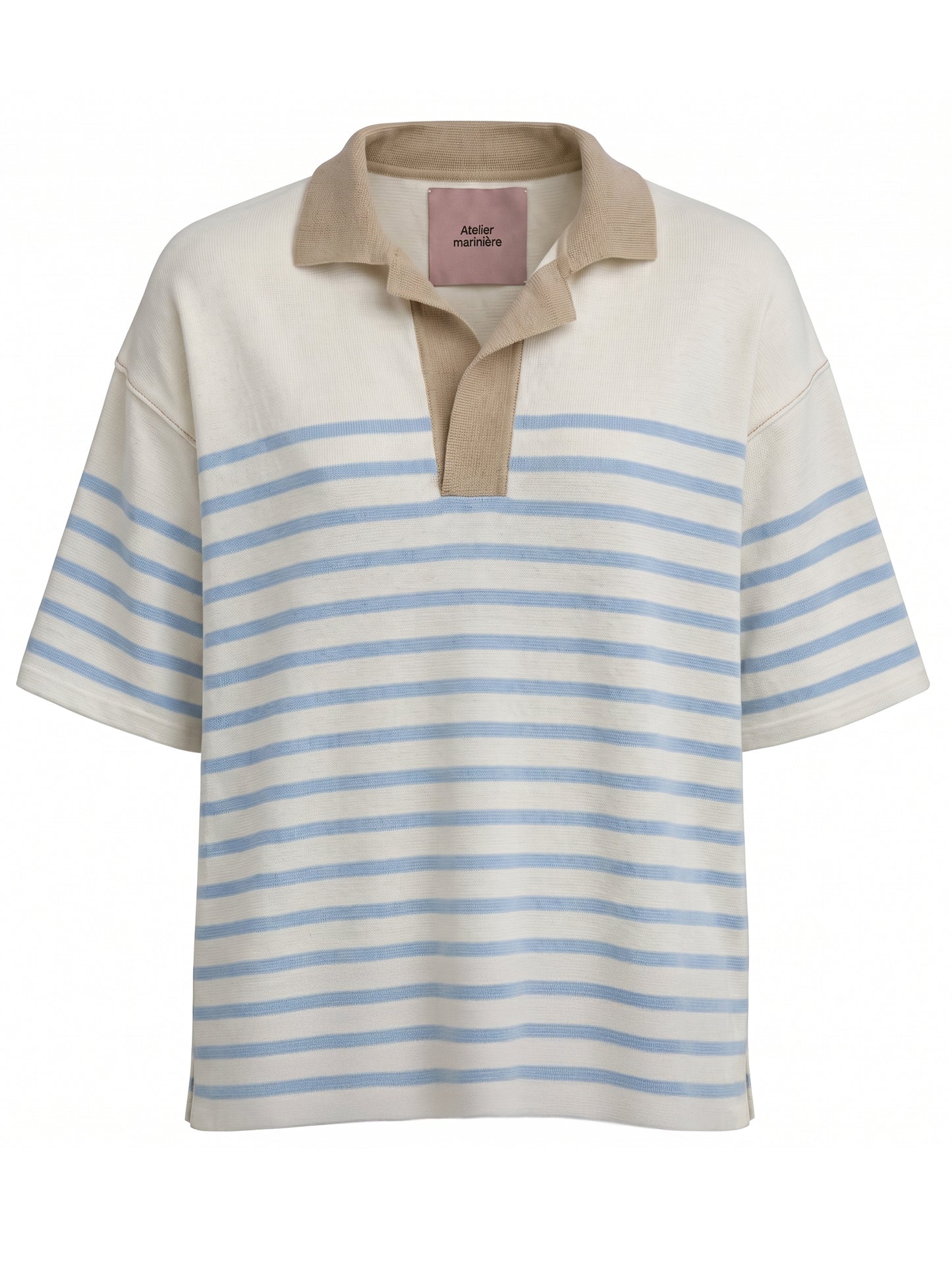 Women's Striped Oversized Cotton Polo— Milk / Powder Blue / Camel