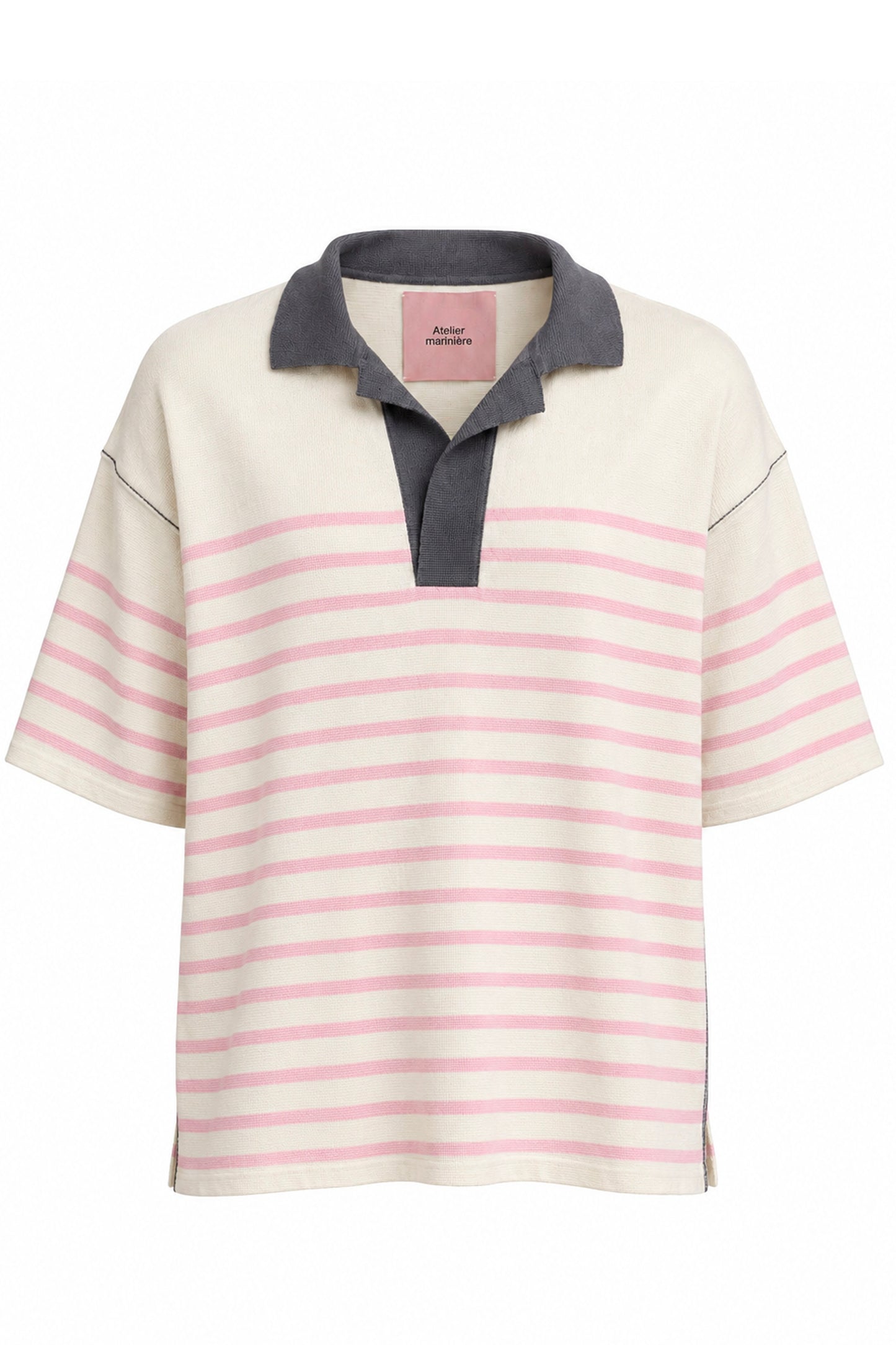 Women's Striped Oversized Cotton Polo— Milk / Pink / Grey