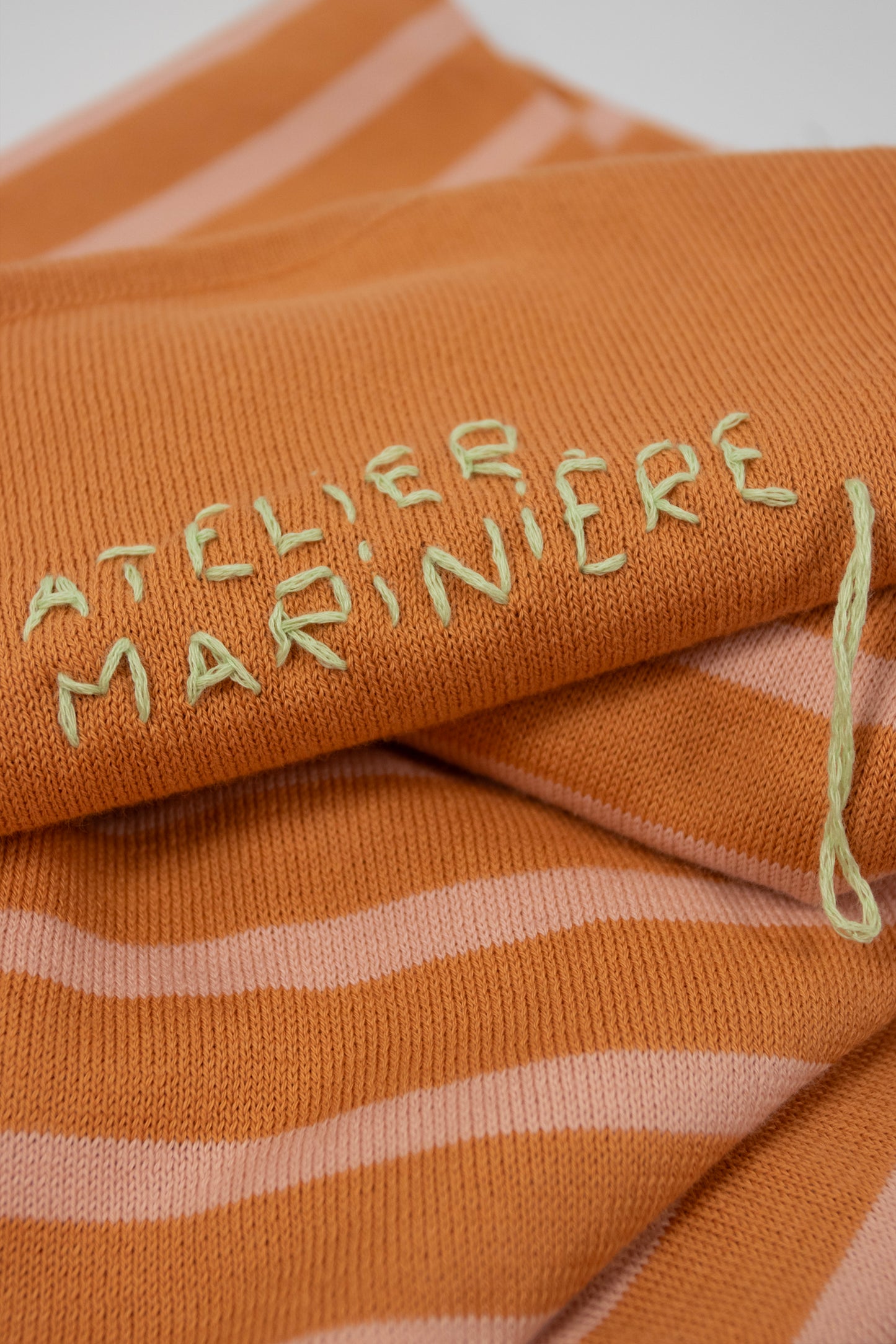 Men's Striped Breton Shirt - 100% Organic Cotton - Boat Neck - Cognac / Powder Stripes