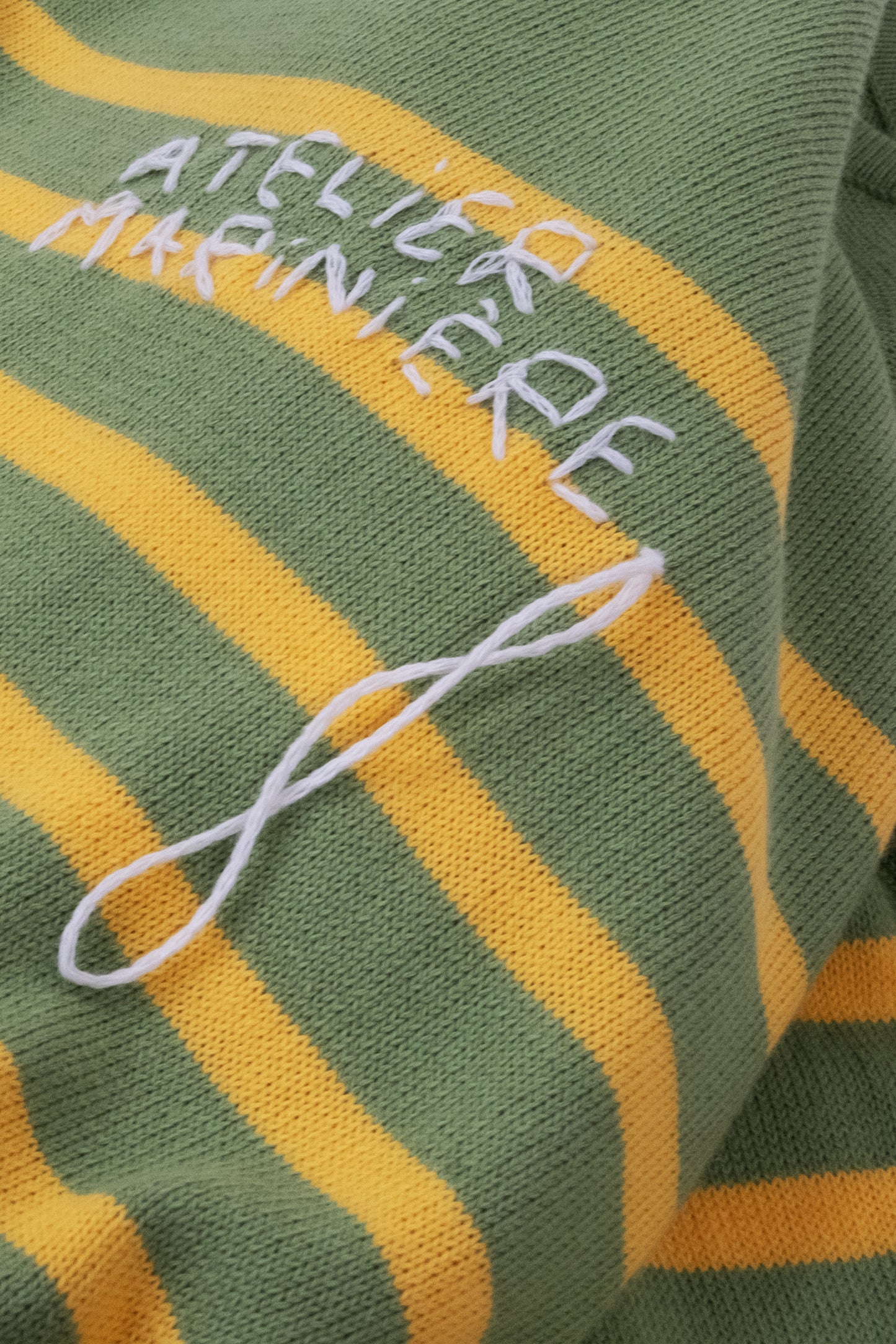 Men's Striped Breton Shirt - 100% Organic Cotton - V-Neck - Green / Mango Stripes