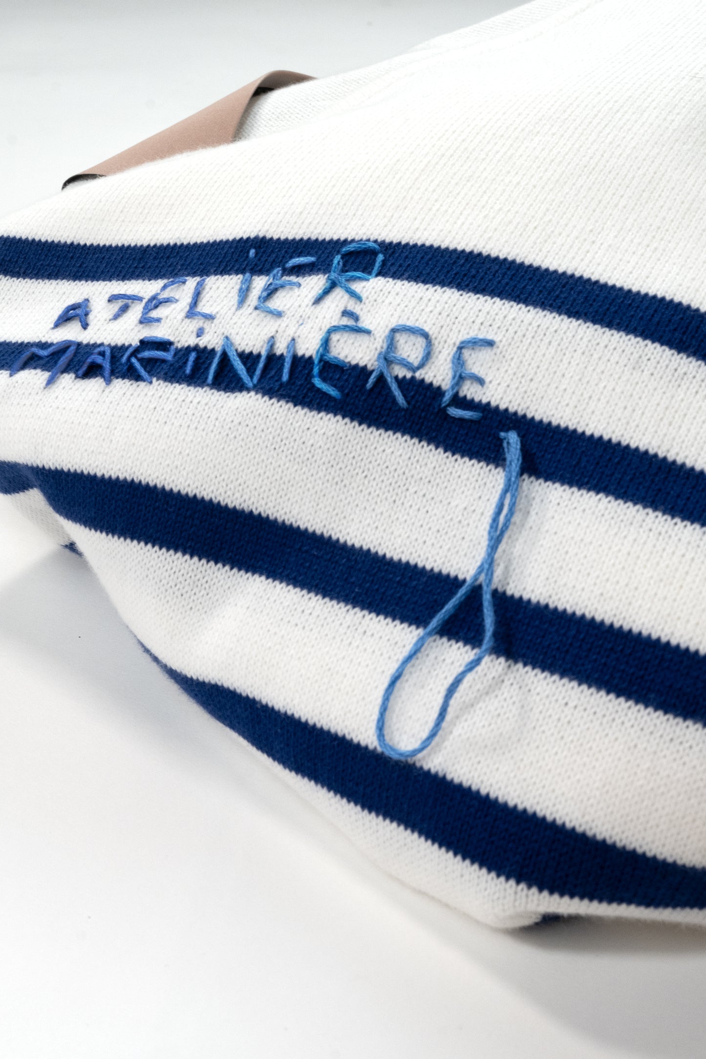 Men's Striped Breton Shirt - 100% Organic Cotton - V-Neck - White / Blue Stripes