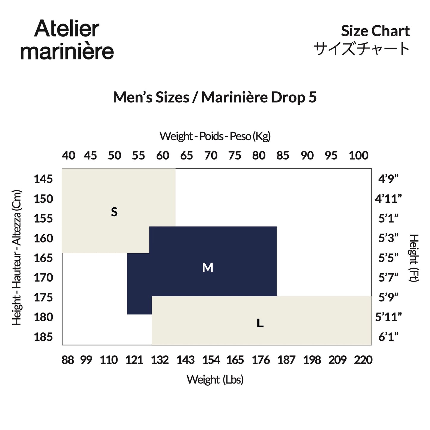 Size Chart for Premium handmade men's Breton shirt with tie-dye stains, classic navy and white stripes for a fashion-forward appeal
