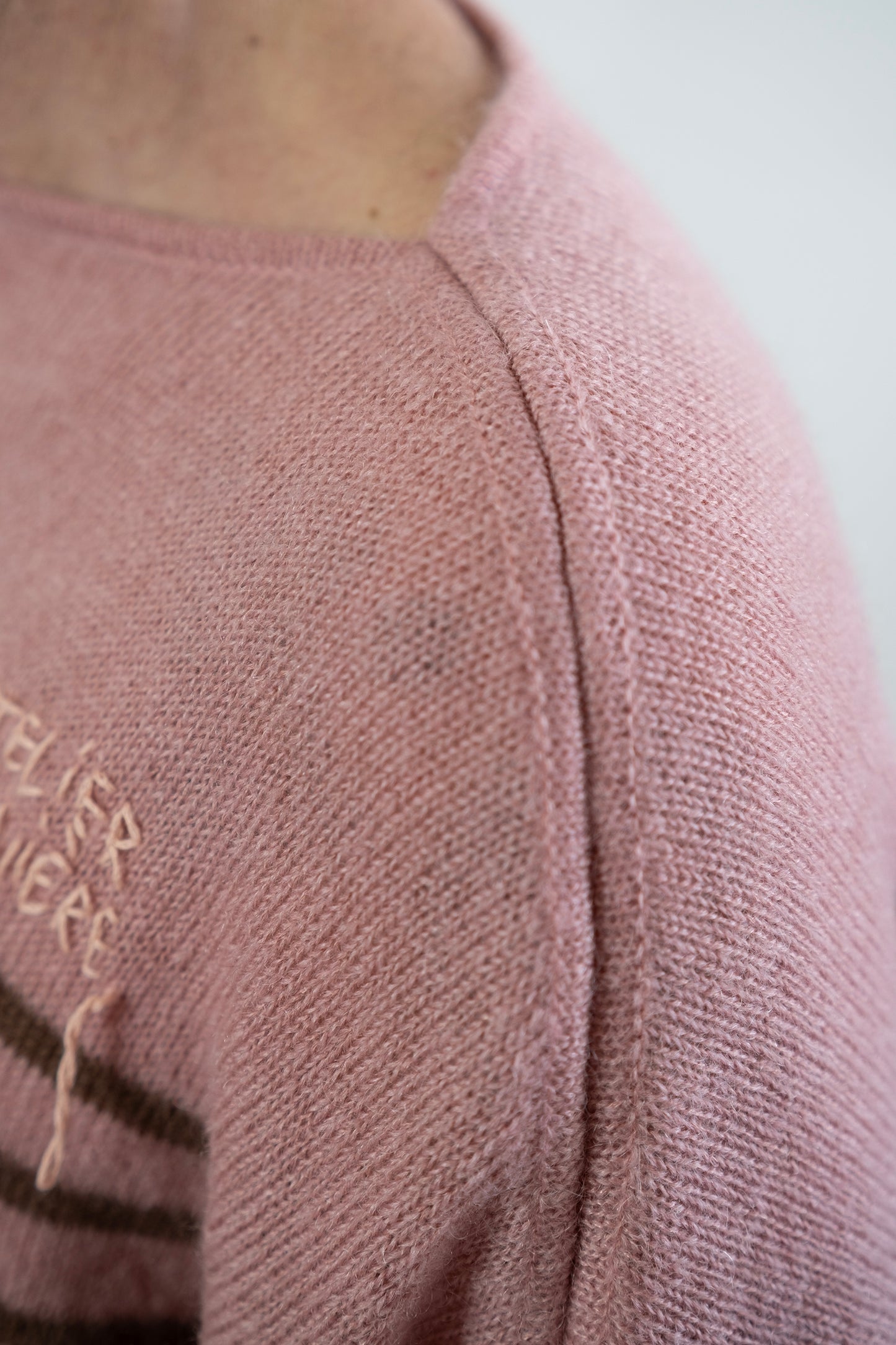 Men's Super Kid Mohair Sweater, Antique Pink/Noisette Stripes