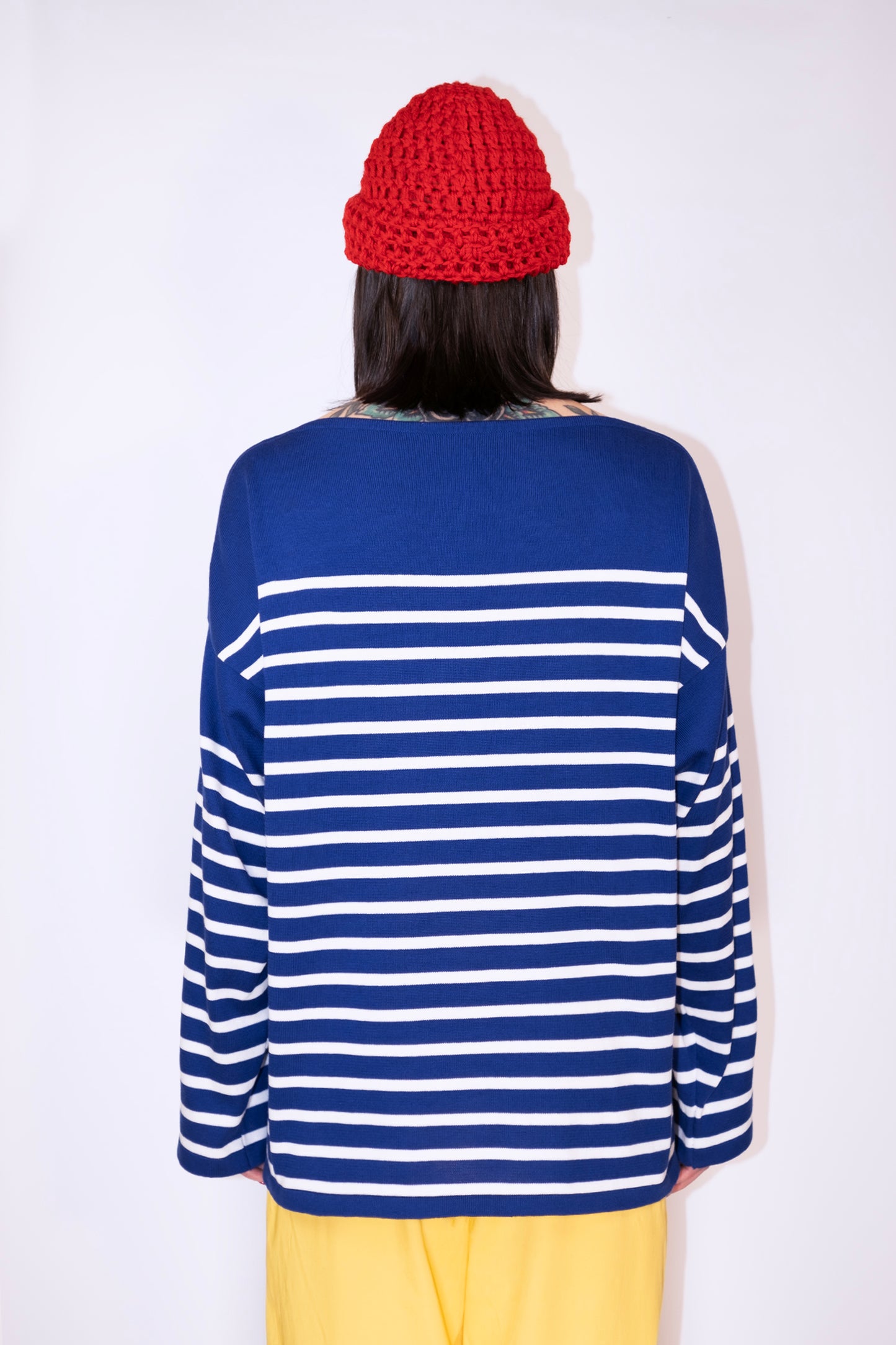 Back View of Women's Striped Marinière Breton Shirt - Fashion Stripes Shirt