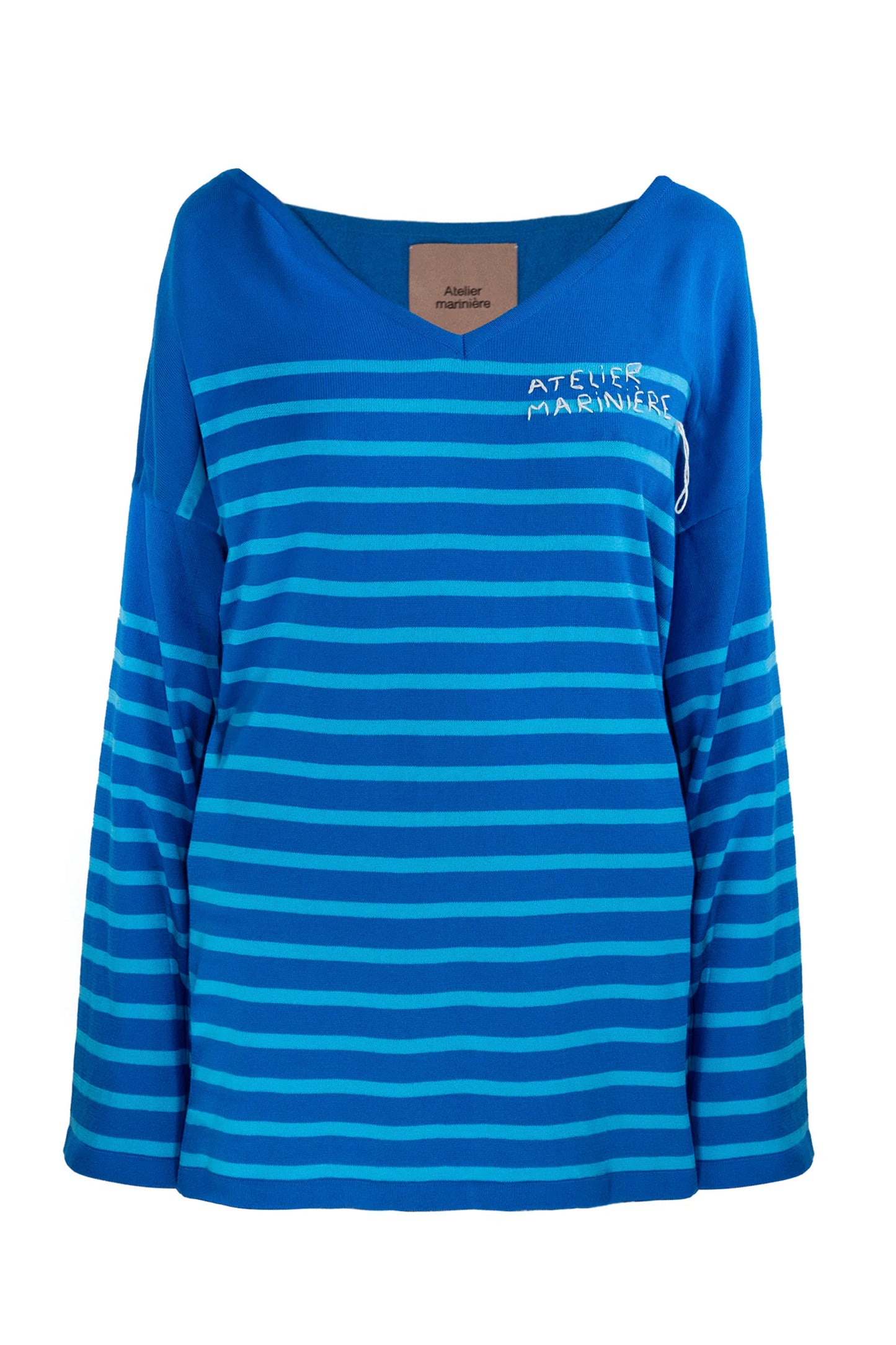 Women's Striped Breton Shirt - Organic Cotton V-Neck in Blue & Light Blue