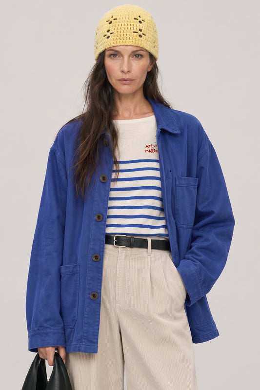 Women's French Work Jacket, 100% Cotton, Blue de Travail