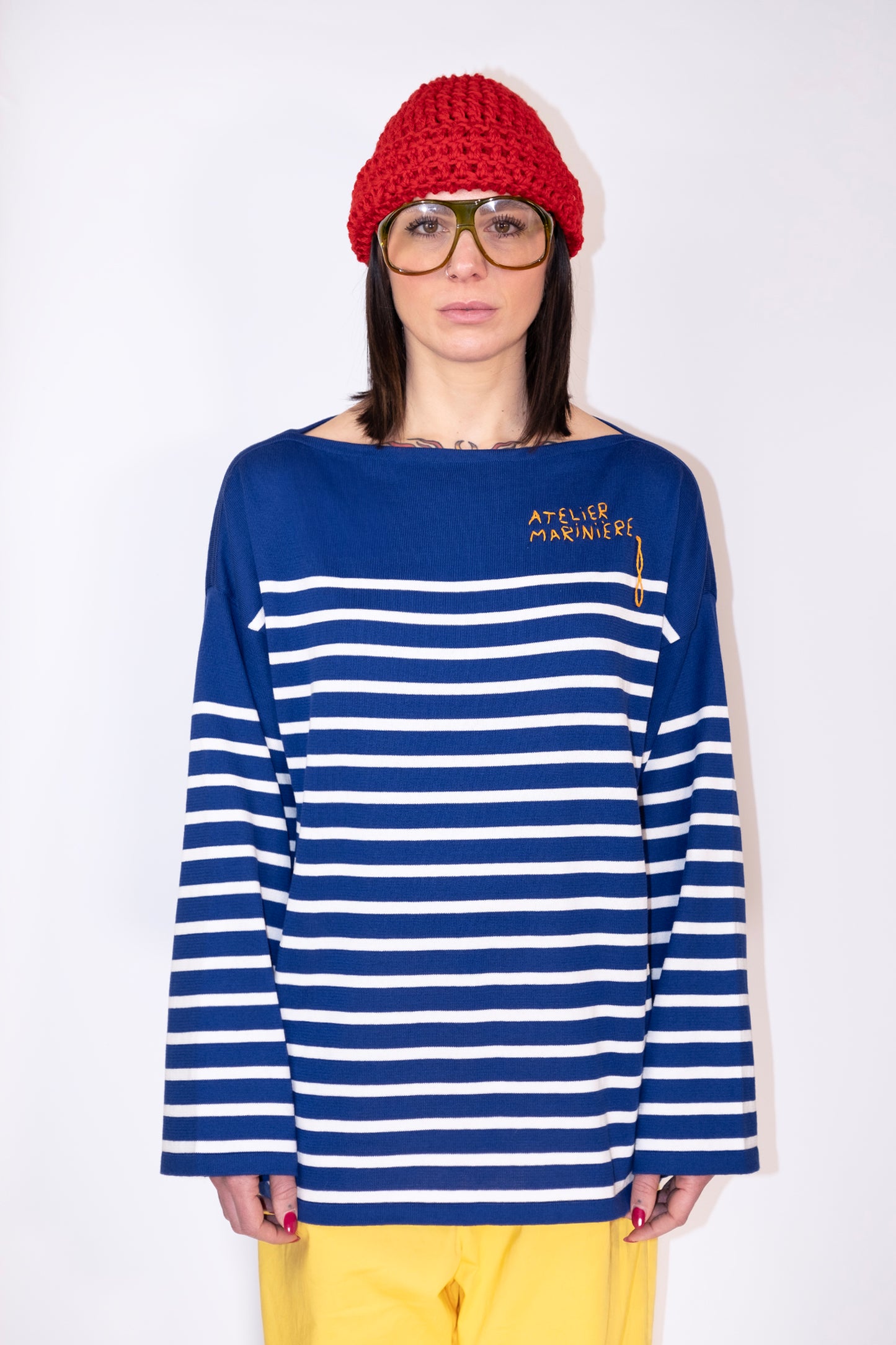 Women's Marinière - Drop 1  - Cotton Boat Neck - Blue / White Stripes