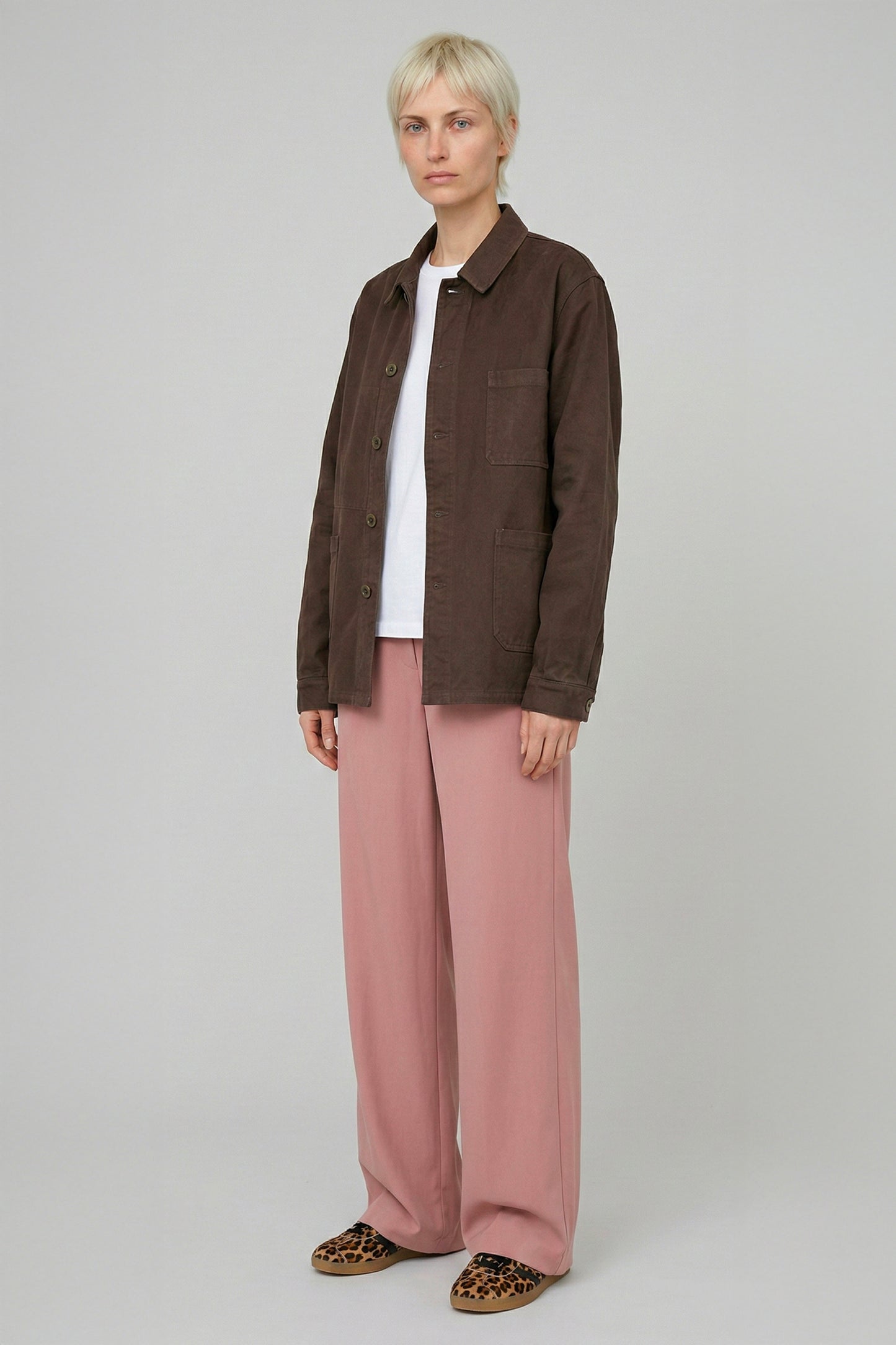 Women's French Work Jacket, 100% Cotton, Chocolate Brown