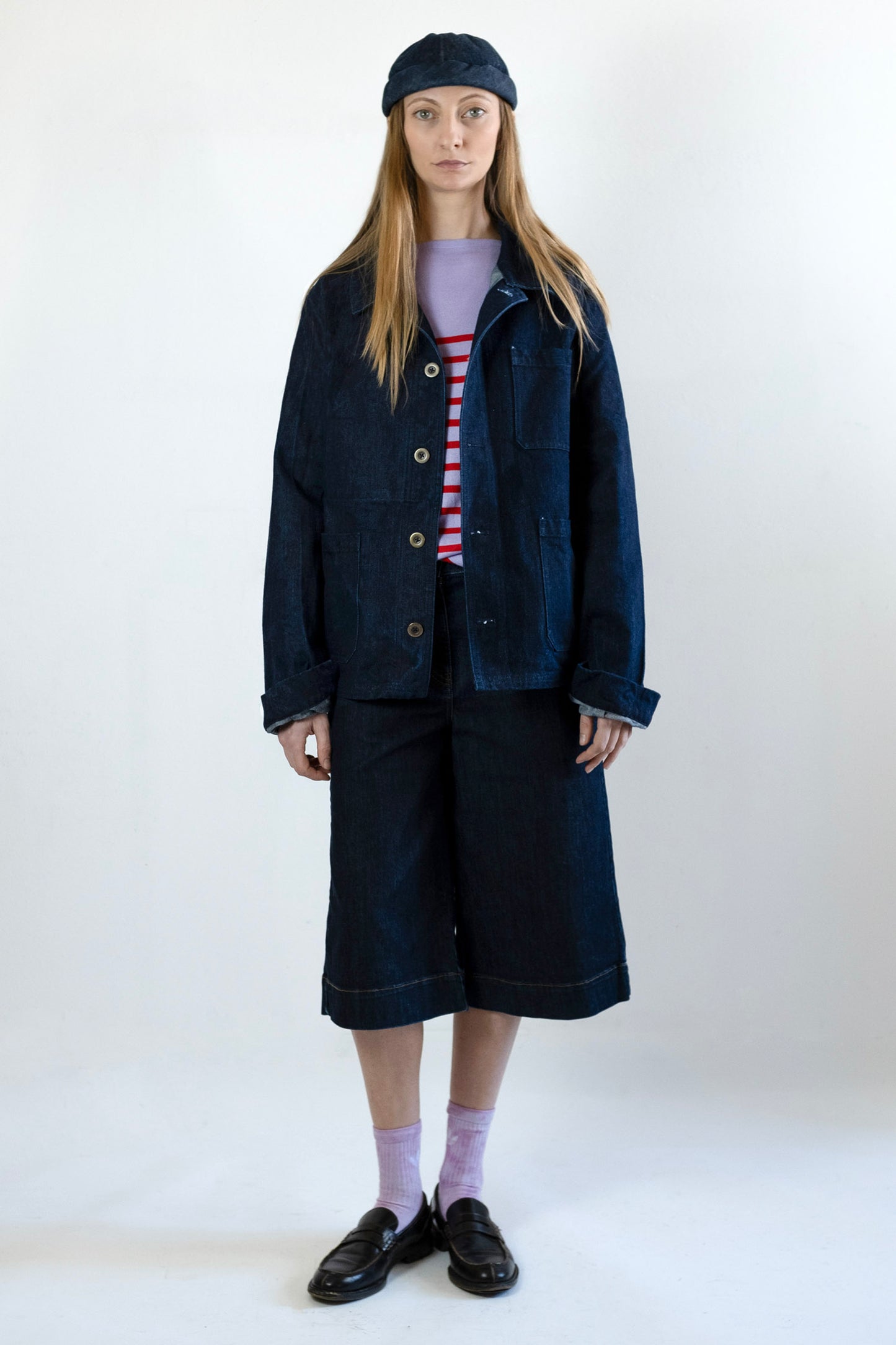 Women's French Work Jacket, Raw Indigo Denim