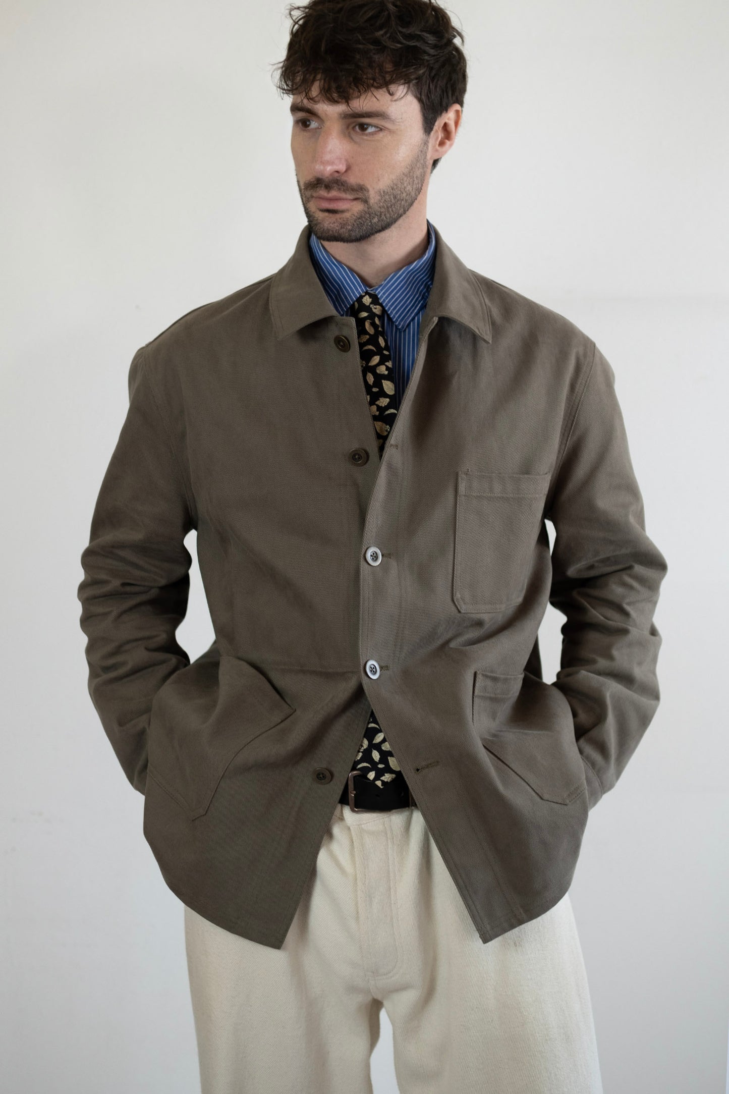 Men's French Work Jacket, 100% Cotton, Vetiver Green