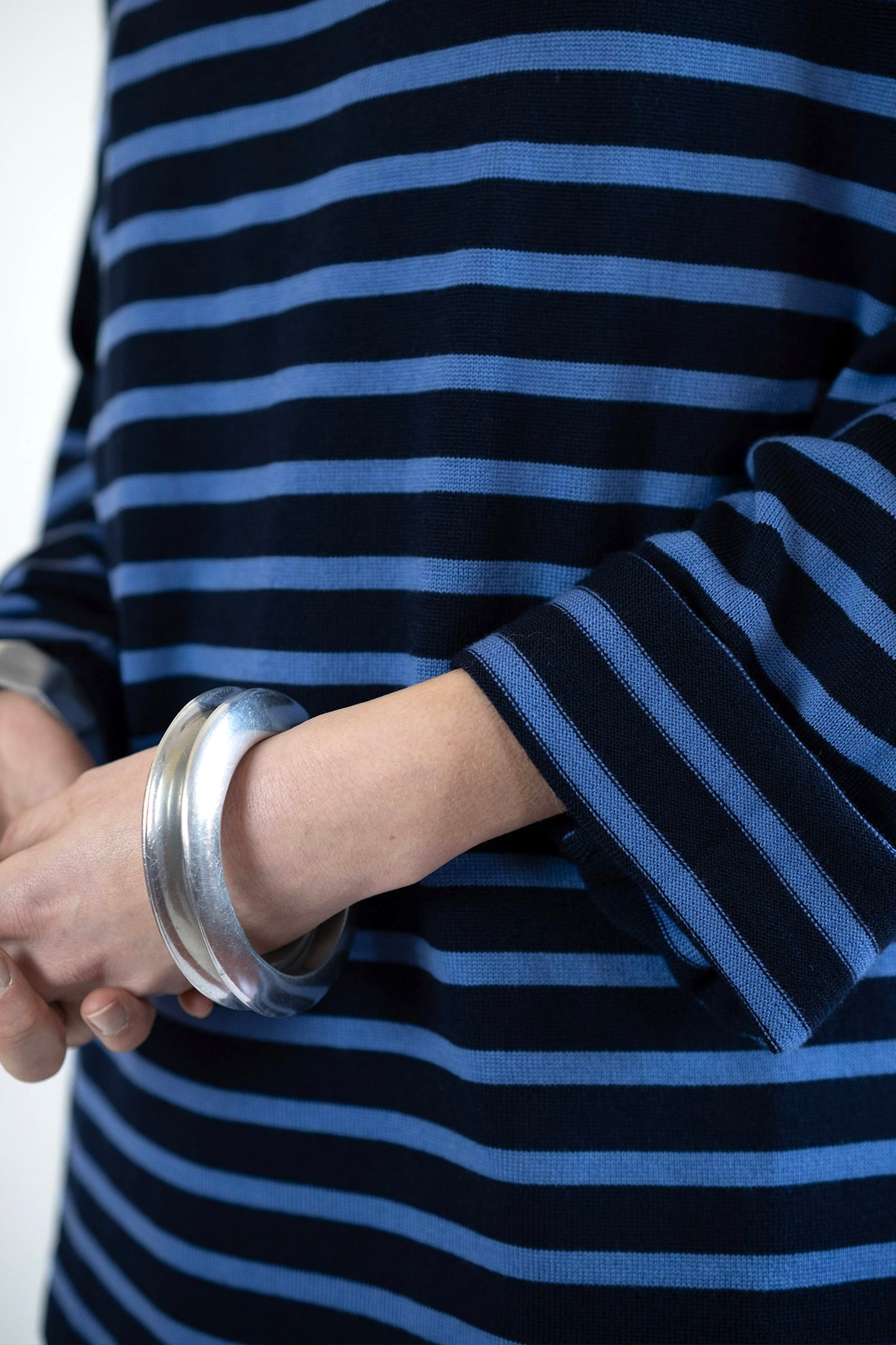 Women's Merino Breton Shirt, Navy/Dusty Blue Stripes