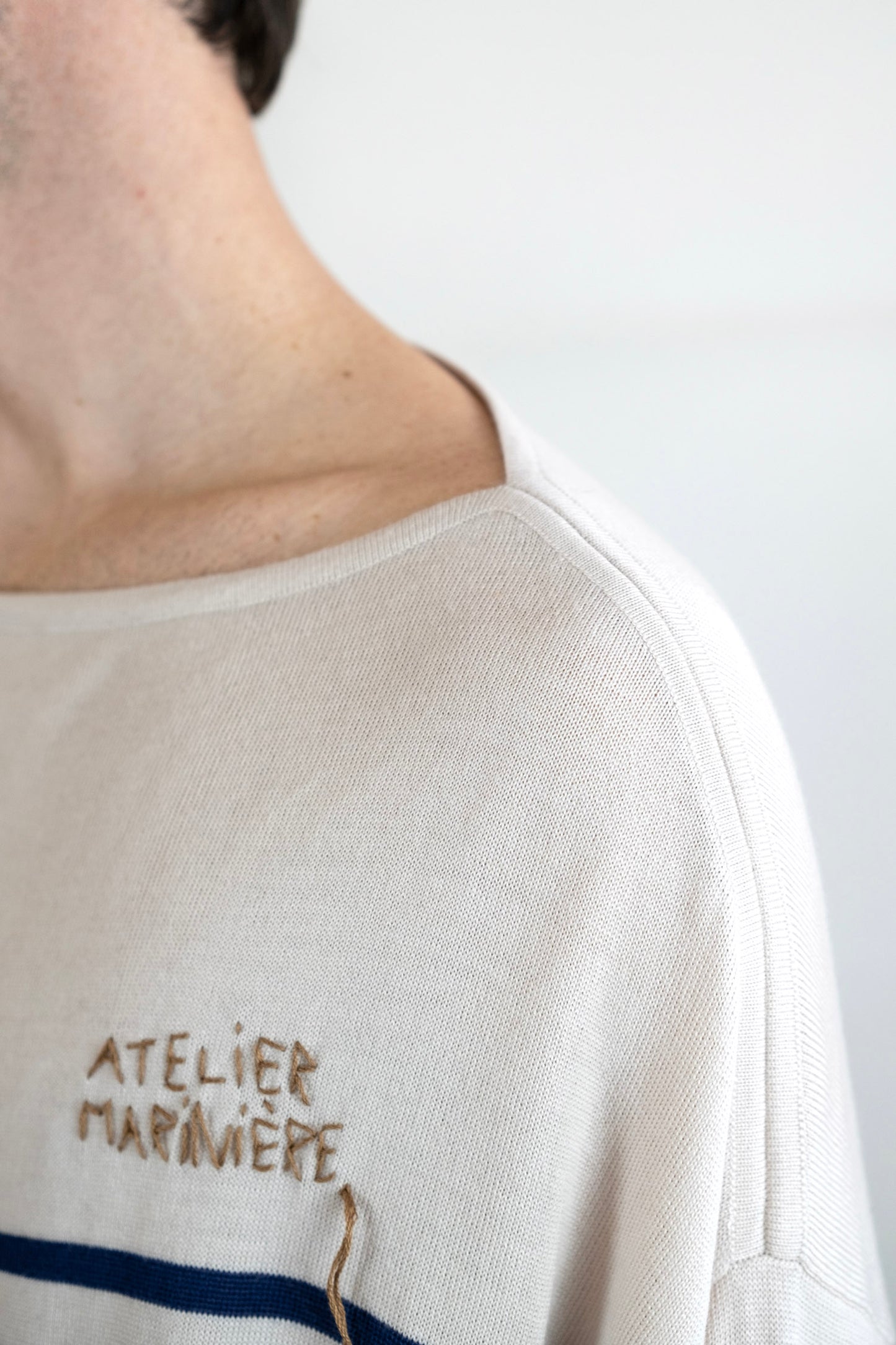 Men's Merino Breton Shirt, Chalk White/Faded Navy Stripes