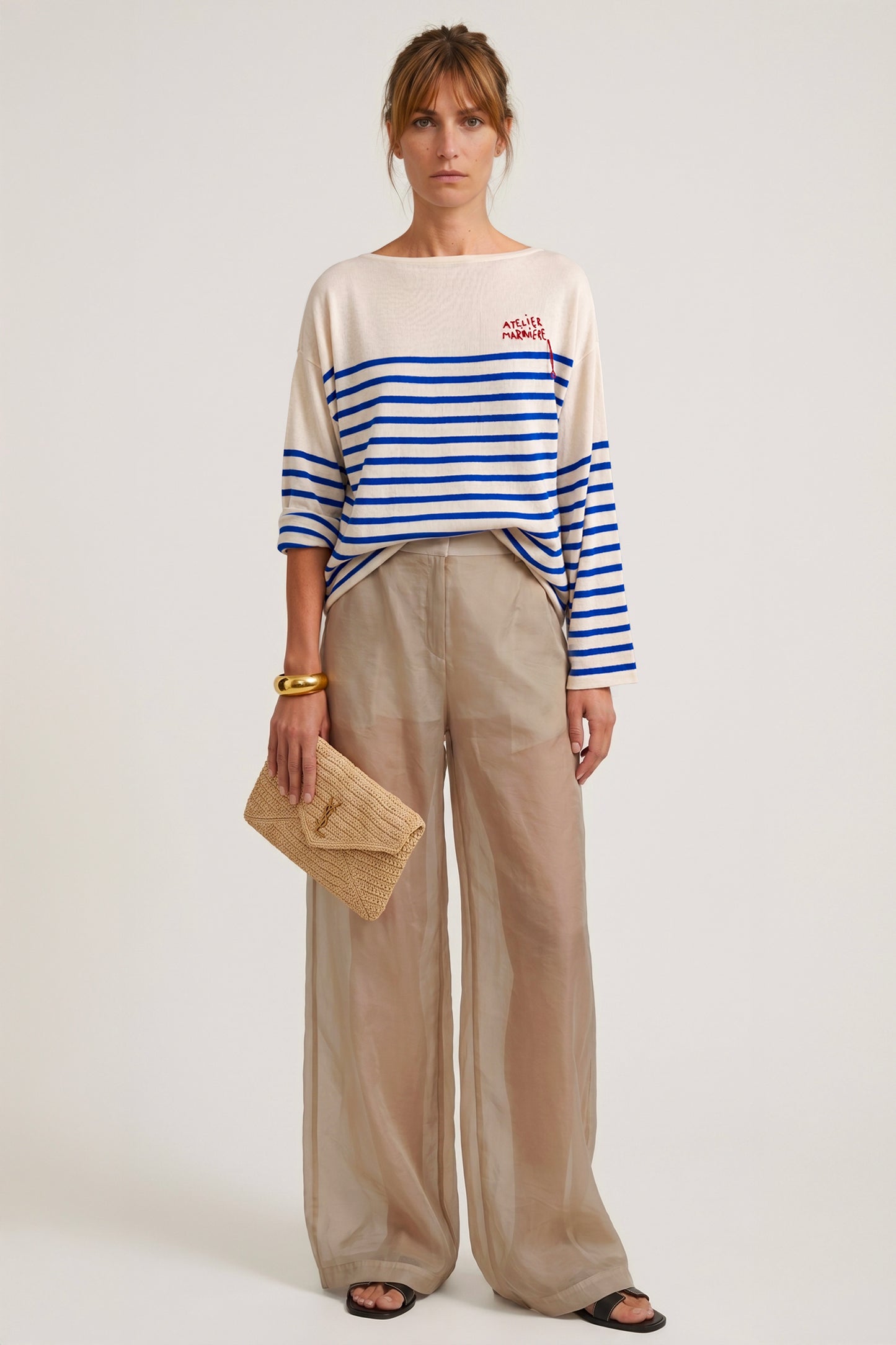 Women's Oversized Breton Shirt — White/Classic Blue
