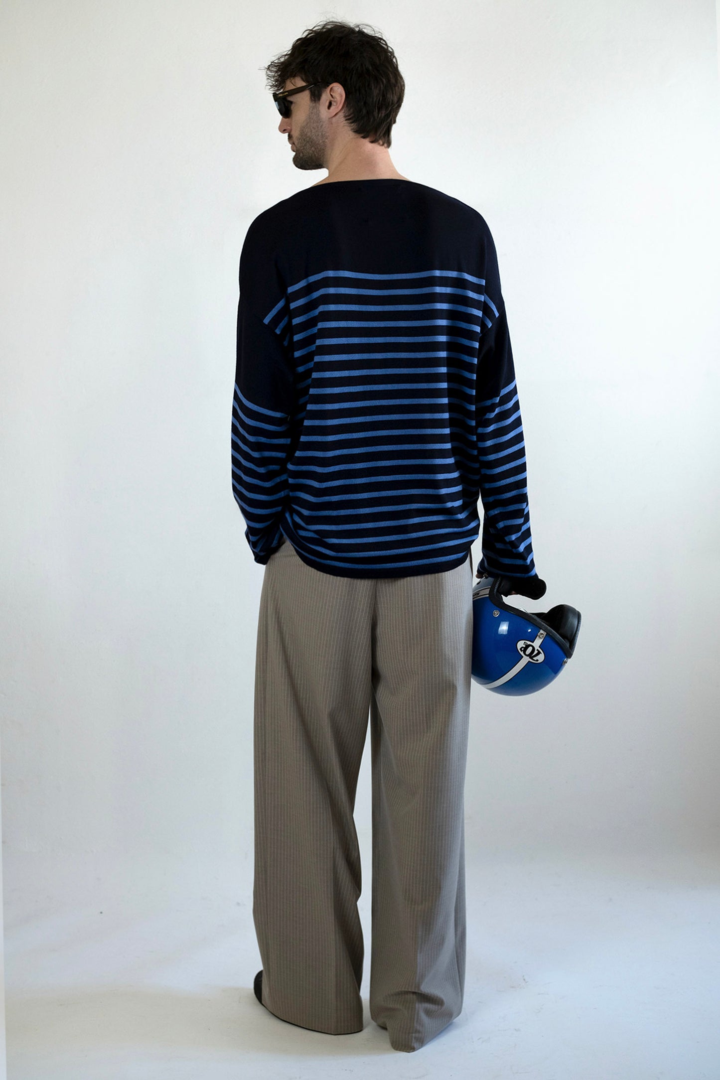 Men's Merino Breton Shirt, Navy/Dusty Blue Stripes