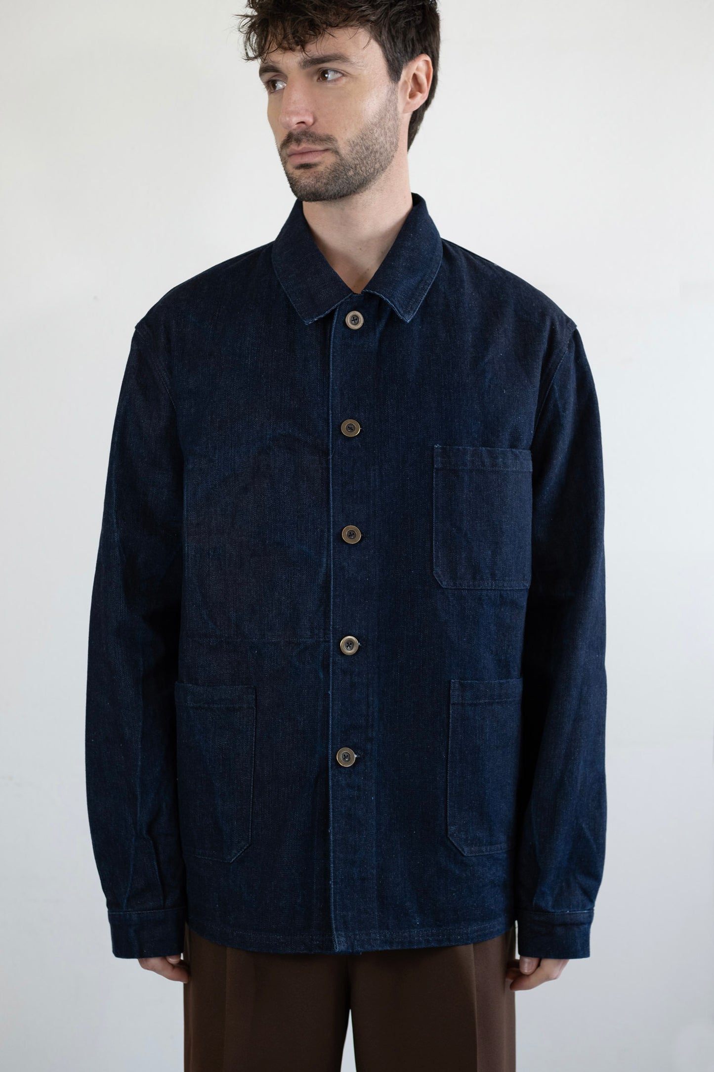 Men's French Work Jacket, Raw Indigo Denim