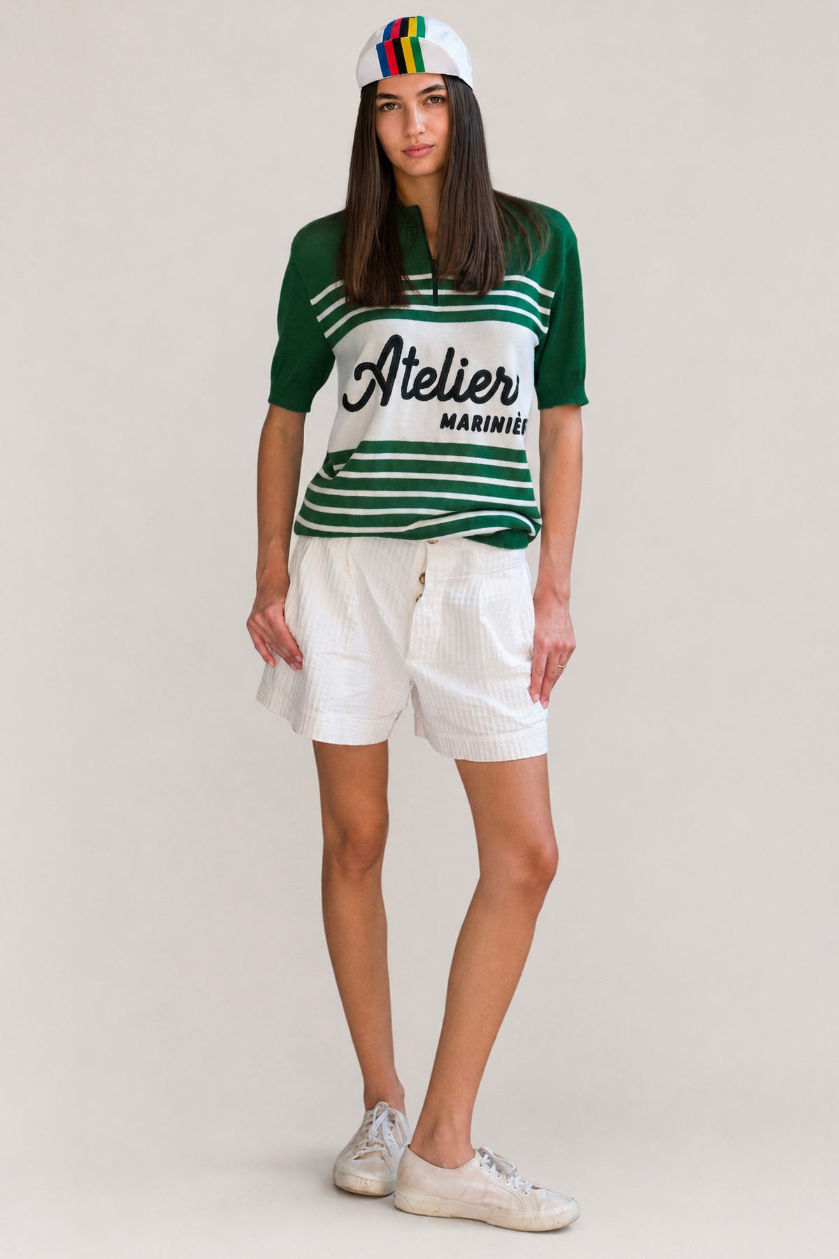 Women's Merino Cycling Jersey — Green/White