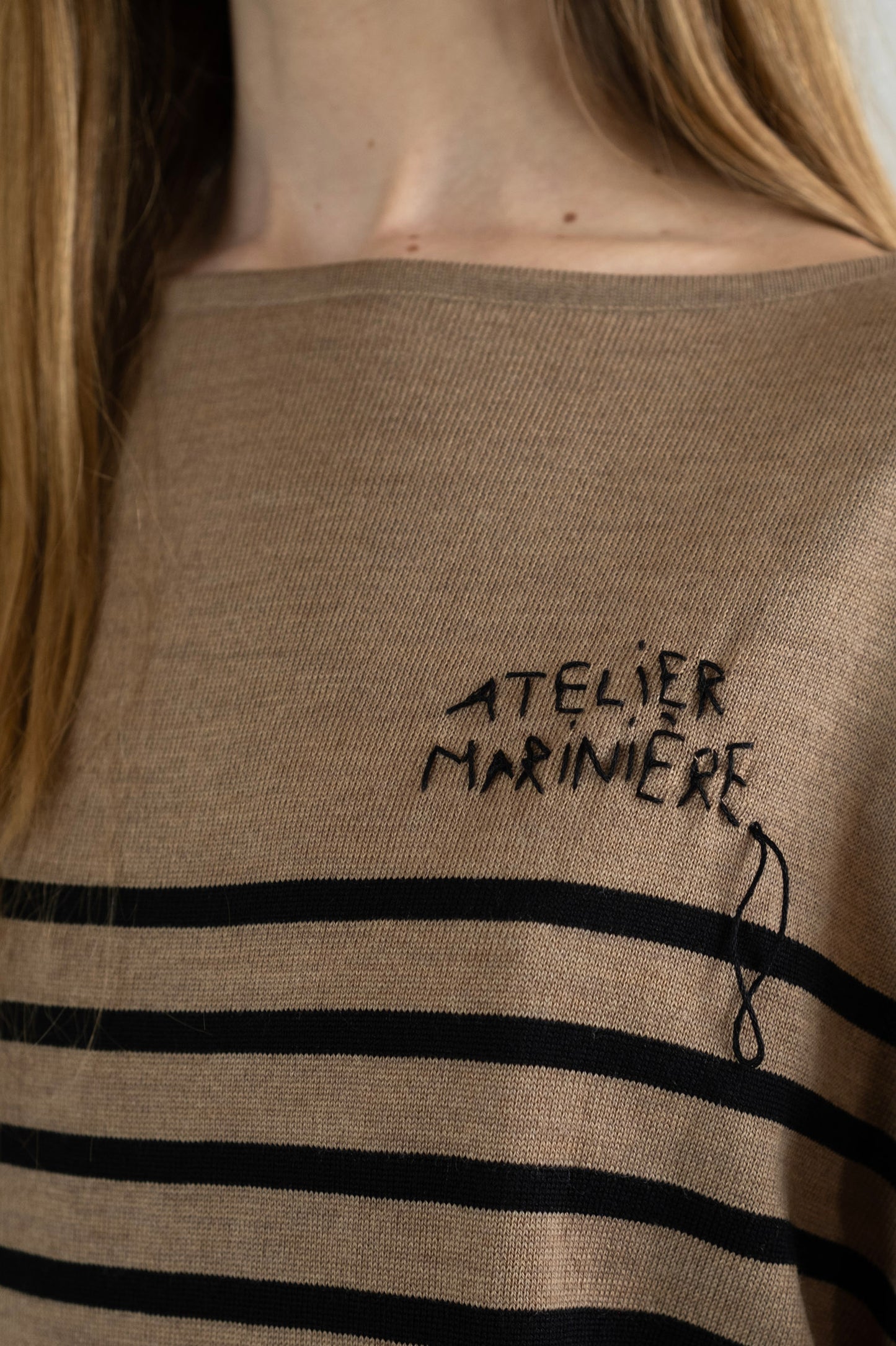 Women's Merino Breton Shirt, Hazelnut/Black Stripes