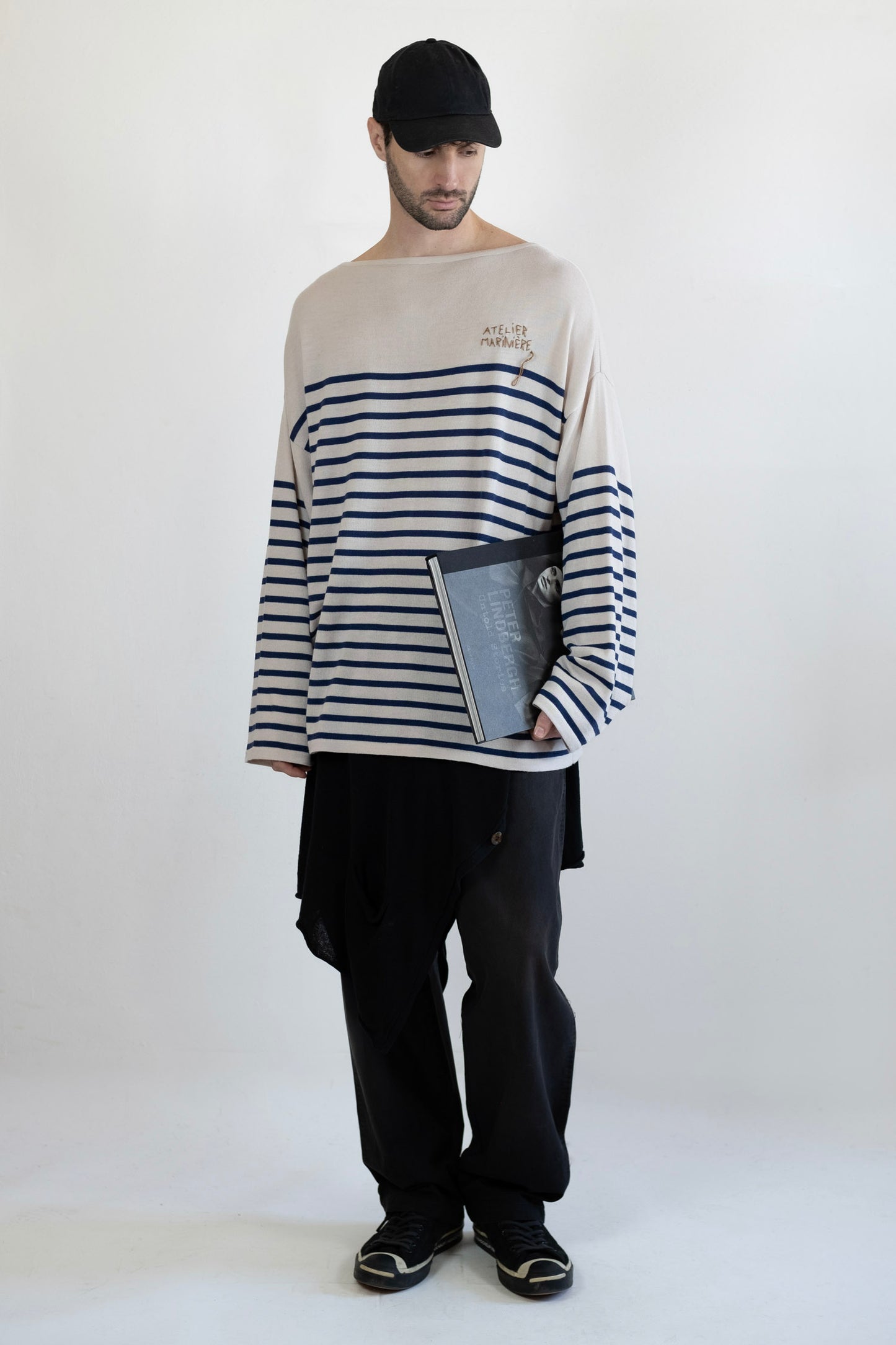 Men's Merino Breton Shirt, Chalk White/Faded Navy Stripes