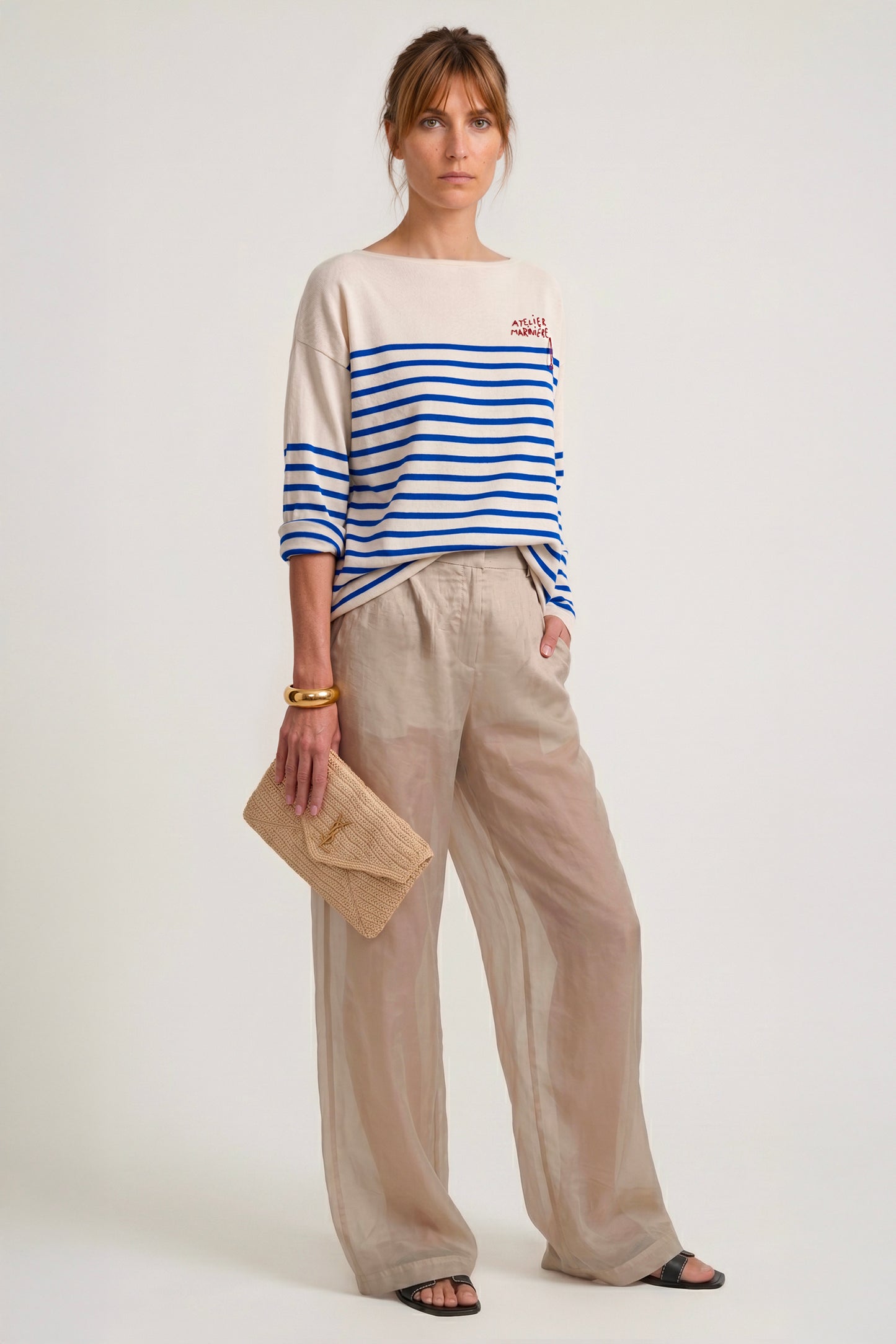 Women's Oversized Breton Shirt — White/Classic Blue