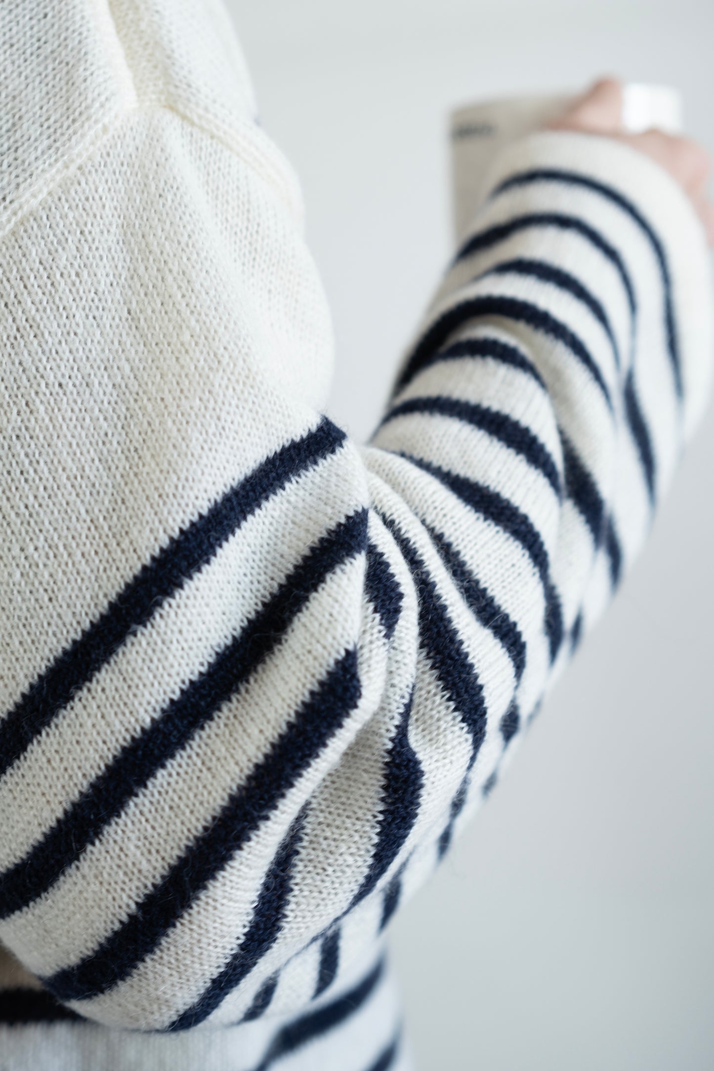 Men's Super Kid Mohair Sweater, White/Navy Stripes