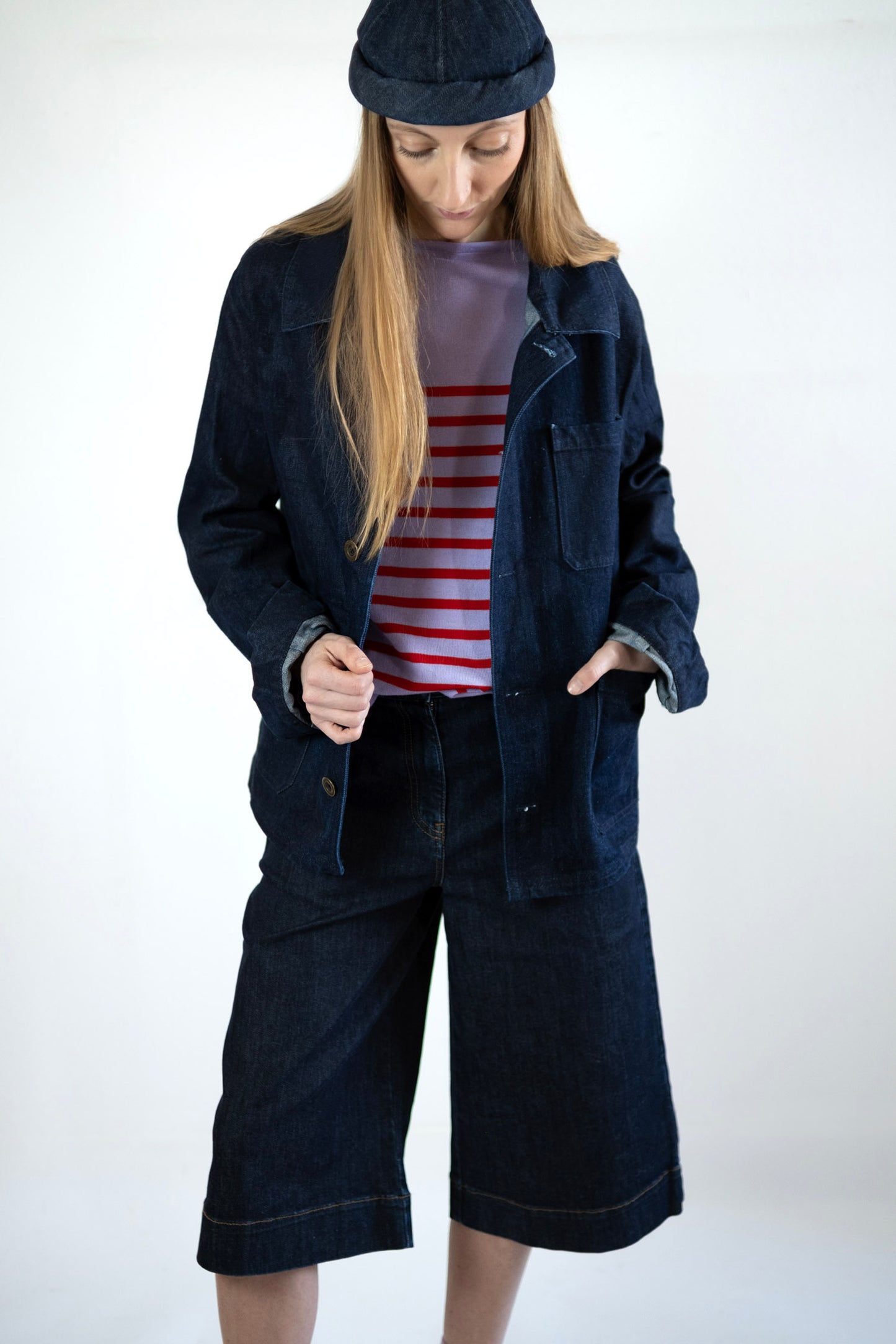 Women's French Work Jacket, Raw Indigo Denim
