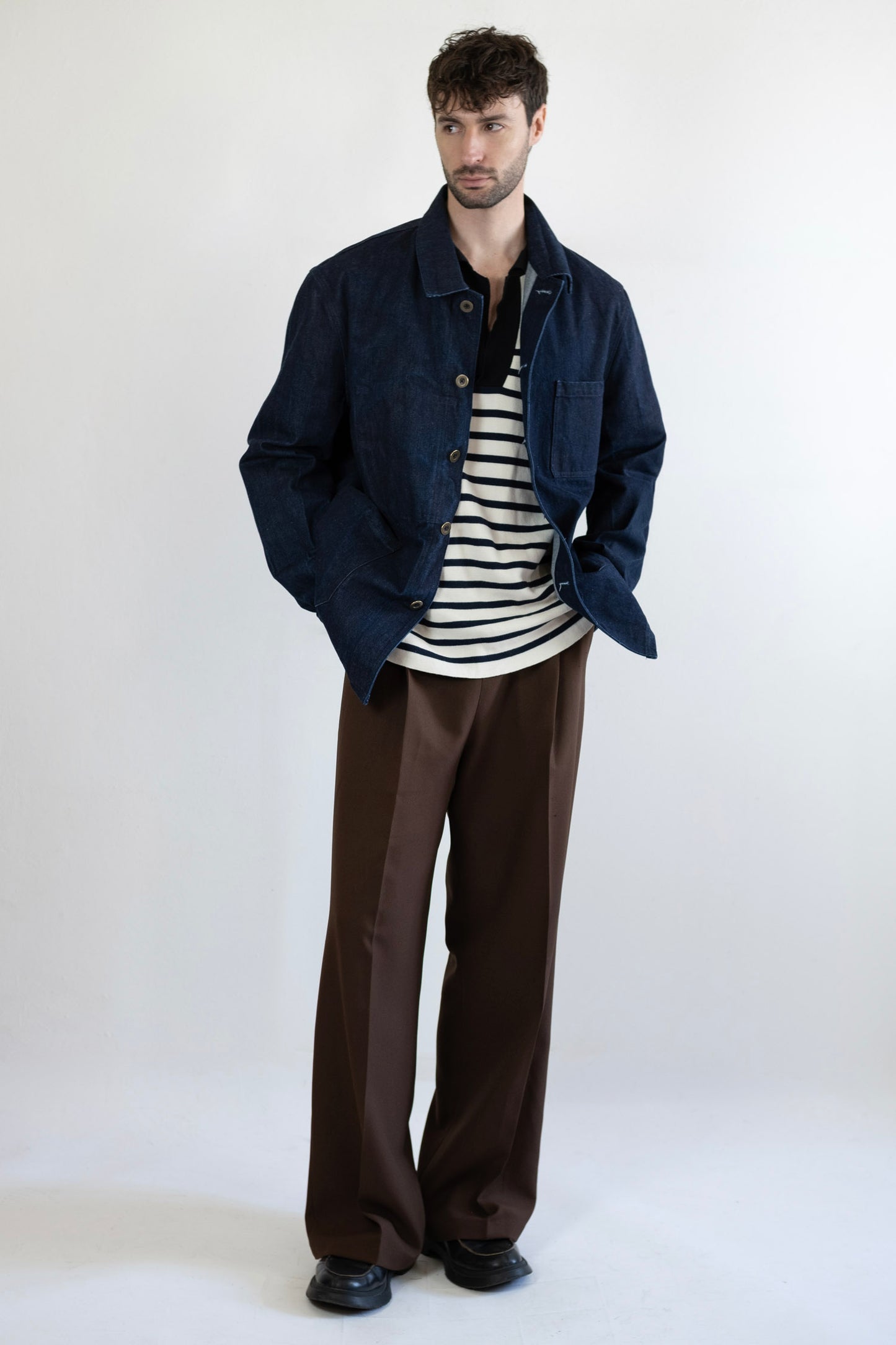 Men's French Work Jacket, Raw Indigo Denim