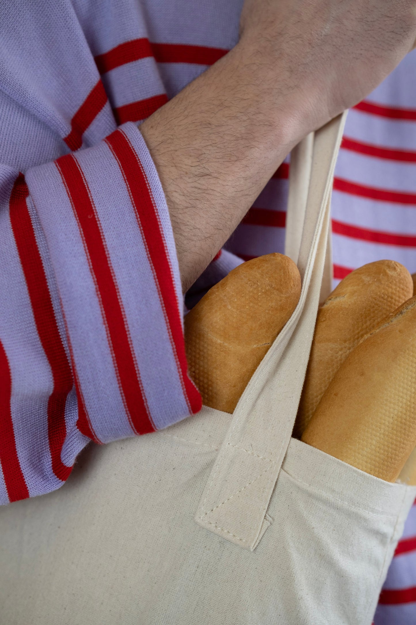 Men's Merino Breton Shirt, Lillac/Red Stripes