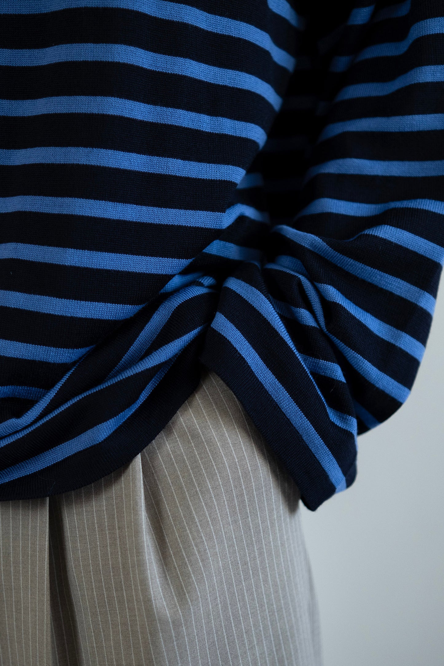 Men's Merino Breton Shirt, Navy/Dusty Blue Stripes