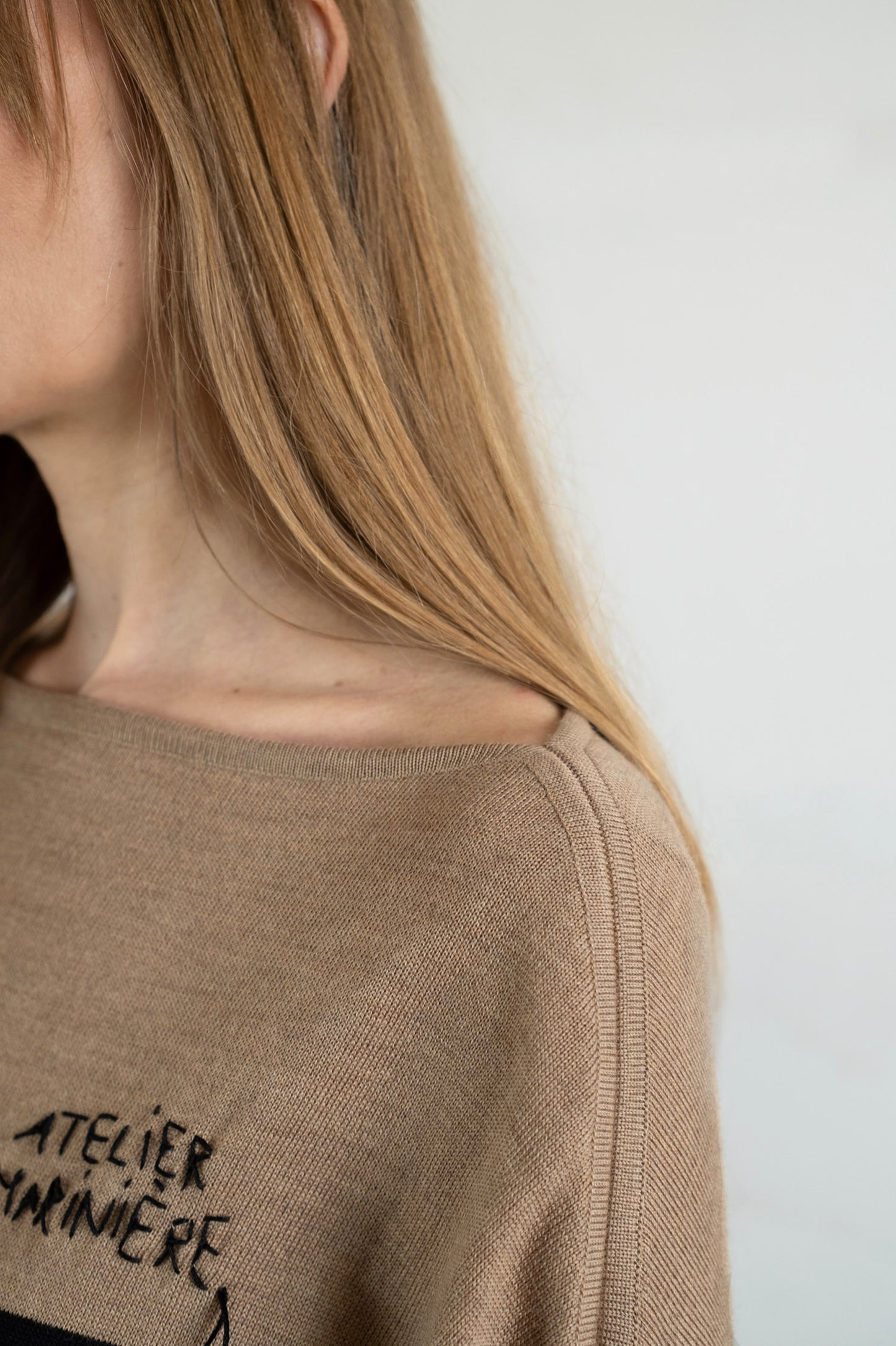 Women's Merino Breton Shirt, Hazelnut/Black Stripes