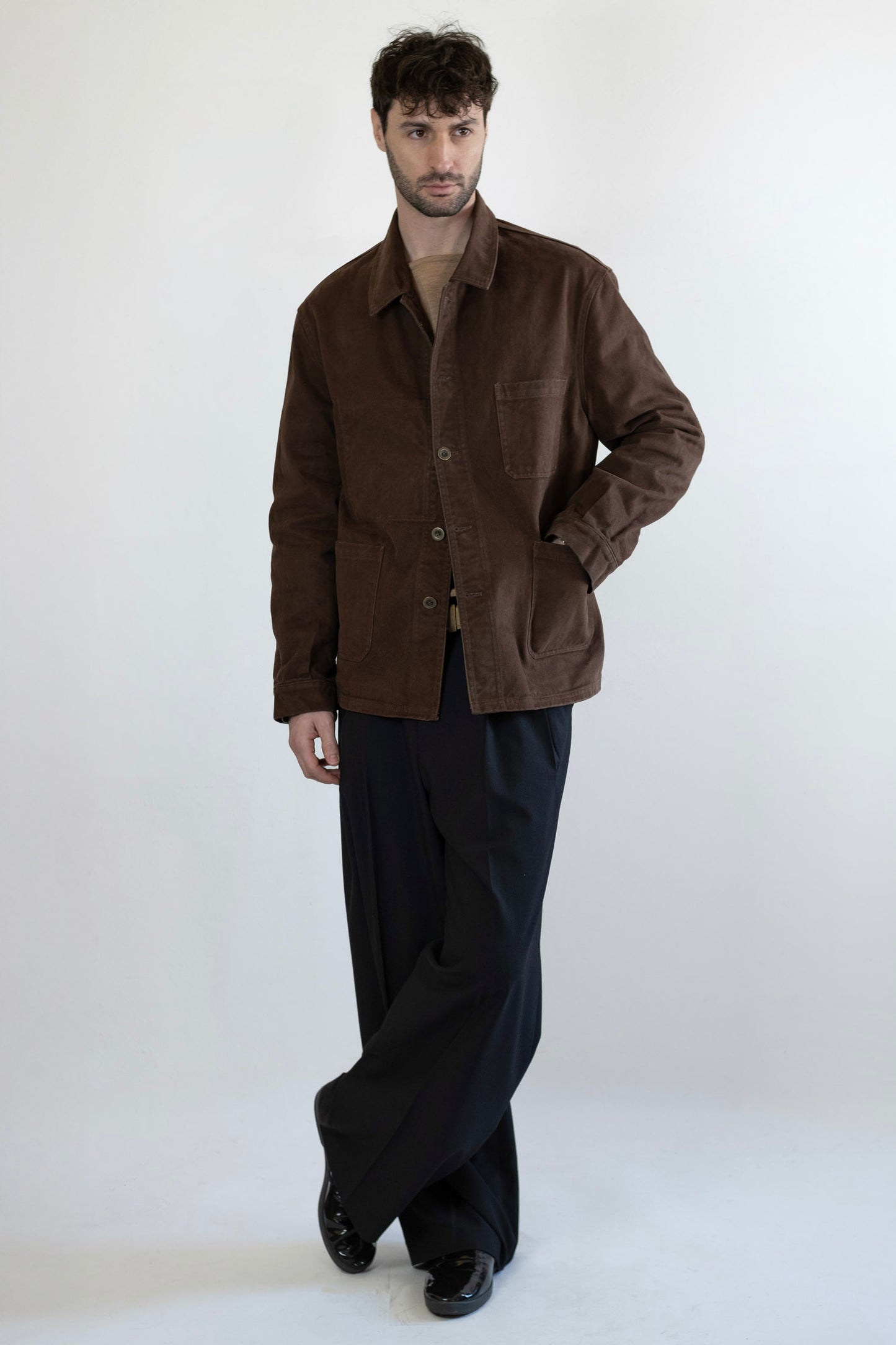 Men's French Work Jacket, 100% Cotton, Chocolate Brown