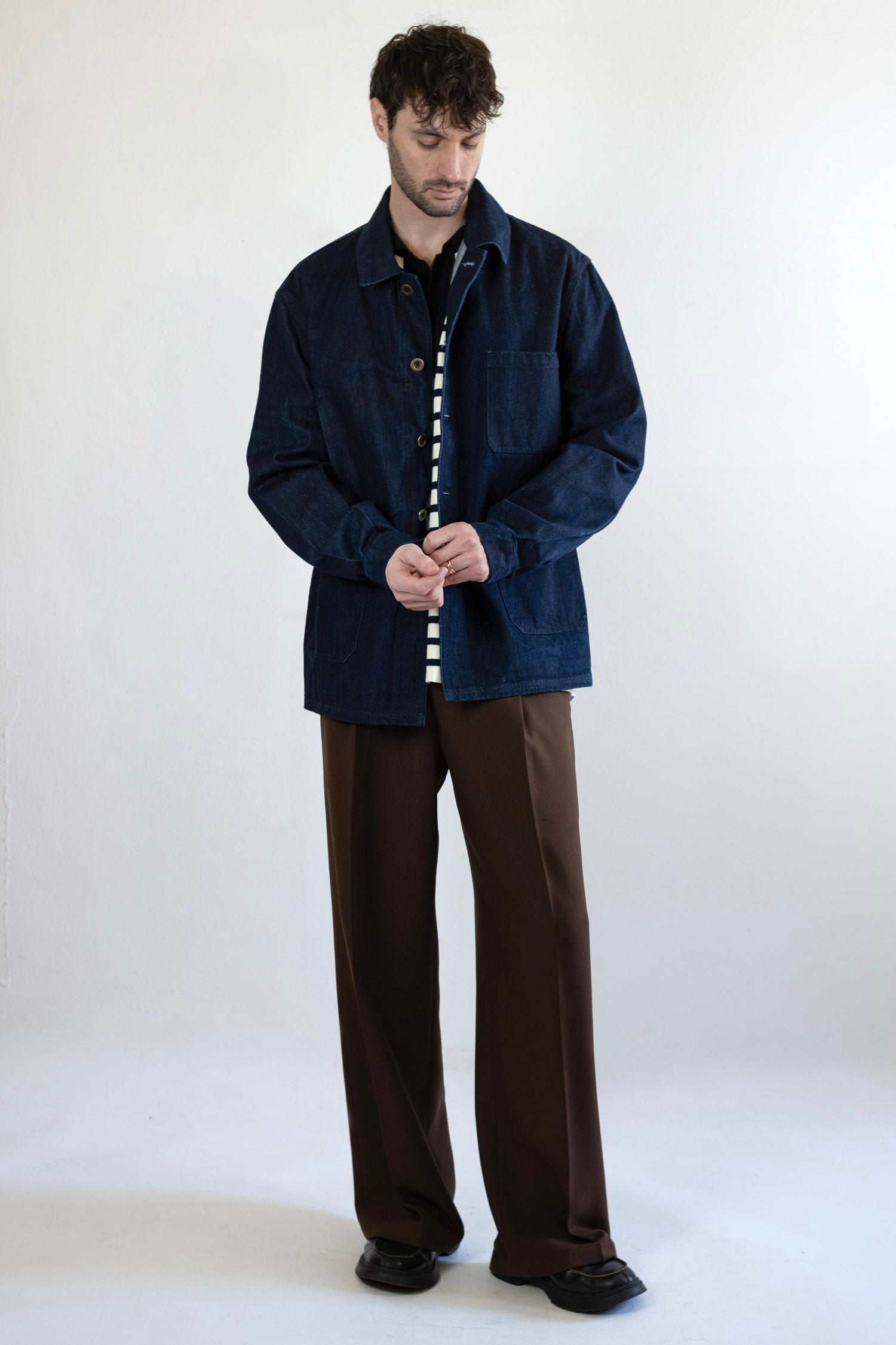Men's French Work Jacket in Raw Japanese Indigo Denim – Made in