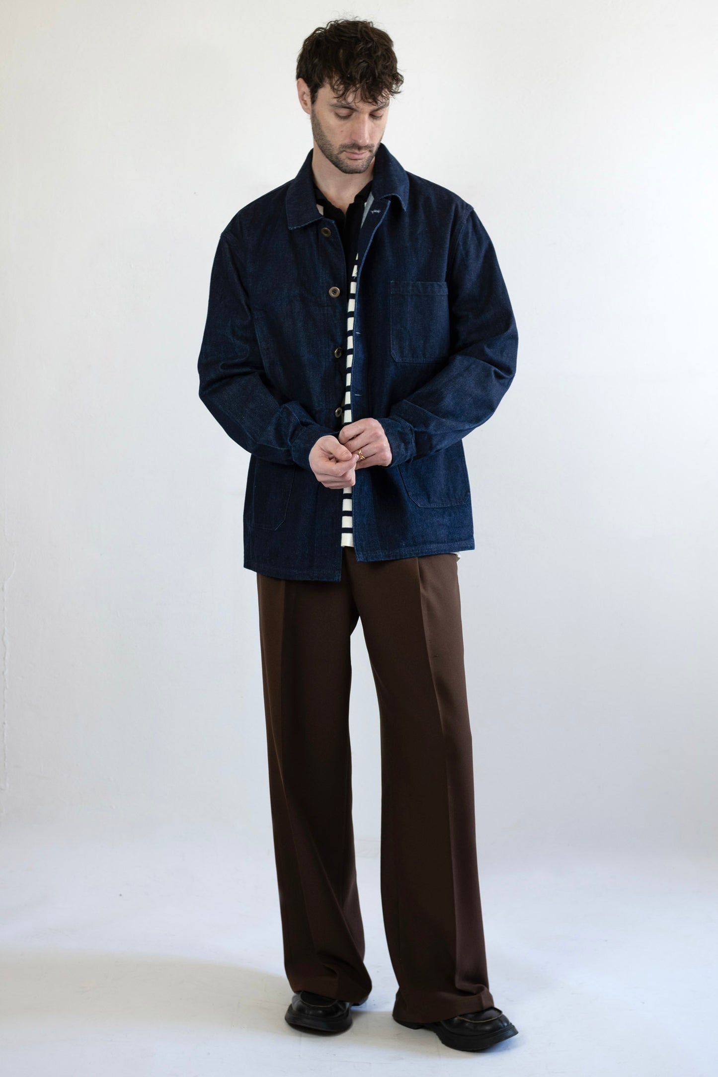 Men's French Work Jacket, Raw Indigo Denim